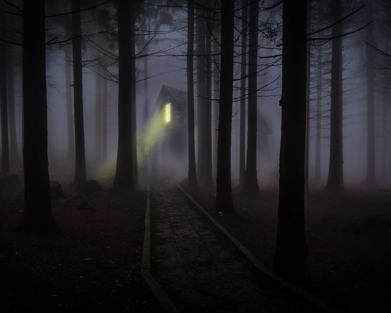 1280x1024 House Forest Fog Woods Trees 1280x1024 Resolution HD 4k Wallpaper, Image, Background, Photo and Picture