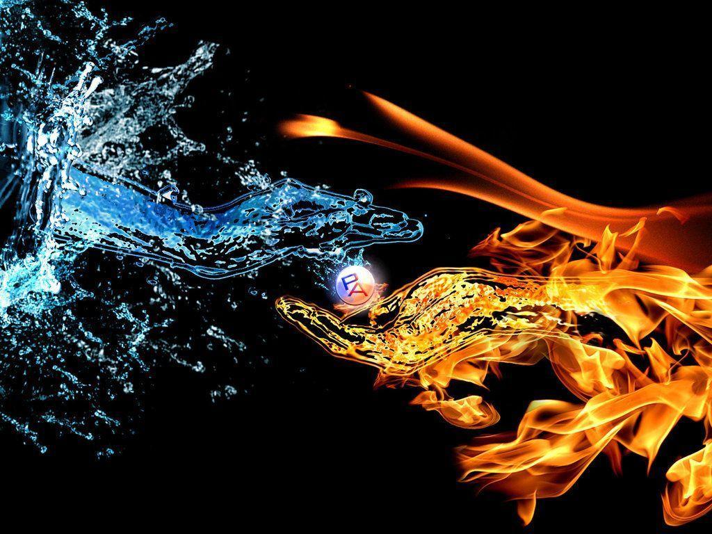 1024x768 Cool Water And Fire Wallpaper