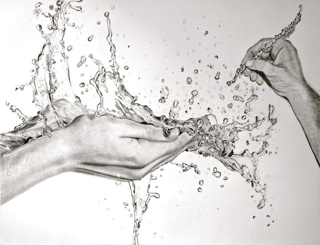 1021x782 Water Drawing, Pencil, Sketch, Colorful, Realistic Art Image