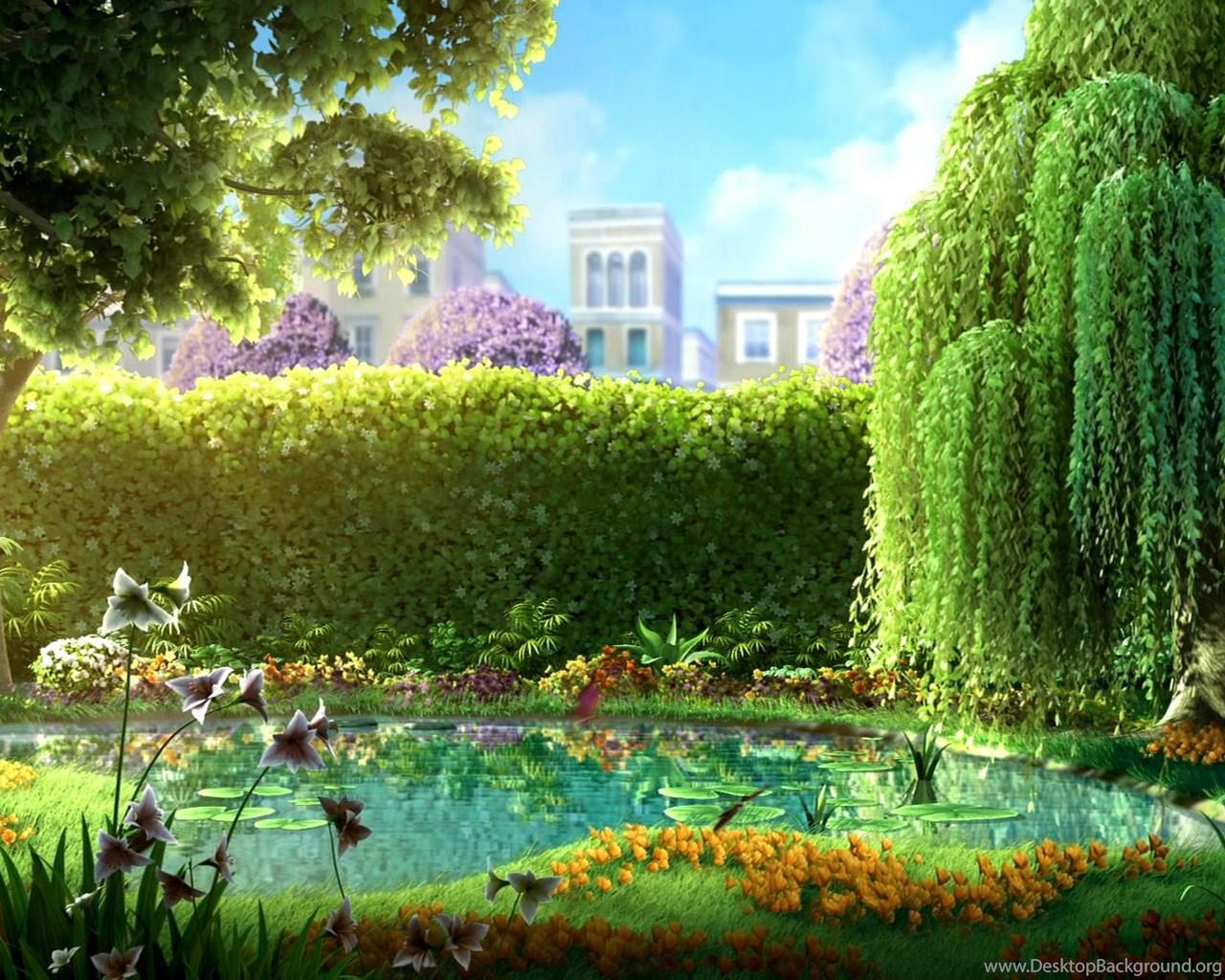 1280x1024 Wallpaper Pond, Water Lily, Tree, Willow, Park, Drawing Desktop. Desktop Background
