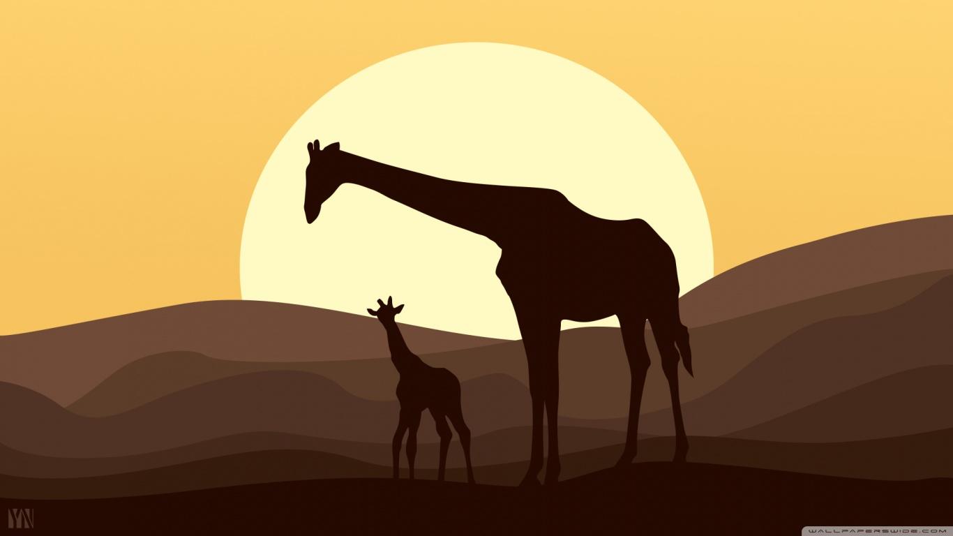 1366x768 Mother and Baby Giraffe, African Safari Landscape by Yakub Nihat Ultra HD Desktop Background Wallpaper for 4K UHD TV : Tablet
