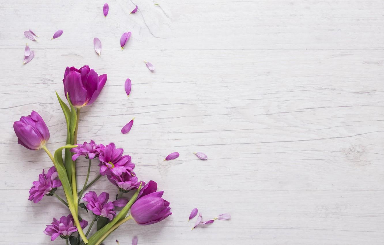 1332x850 Photo Wallpaper Flowers, Purple, Tulips, Flowers, Beautiful, On The Table