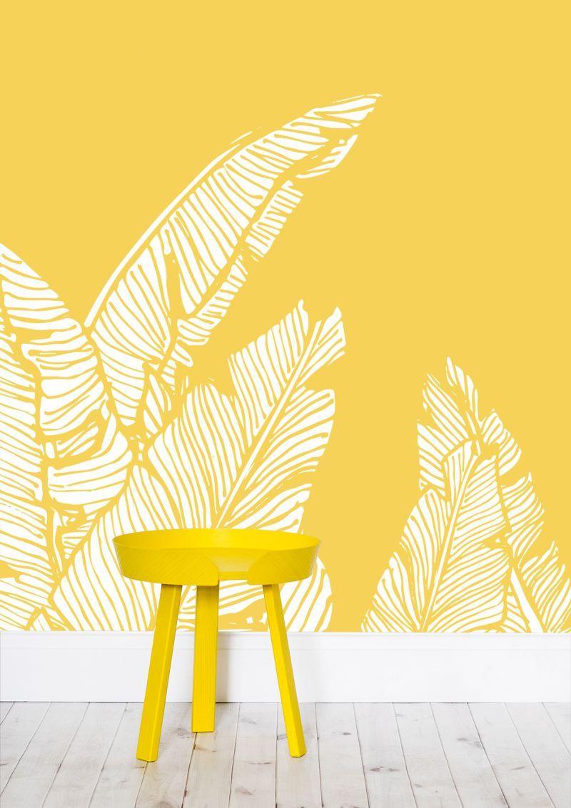 800x1133 Banana Leaves on Yellow' Wallpaper by DesigndN on miPic. Текстильные принты, Желтые стены, Роспись стен