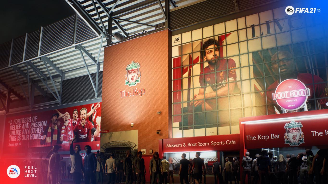 1366x768 Download wallpaper: FIFA 21 Liverpool Stadium 1366x768