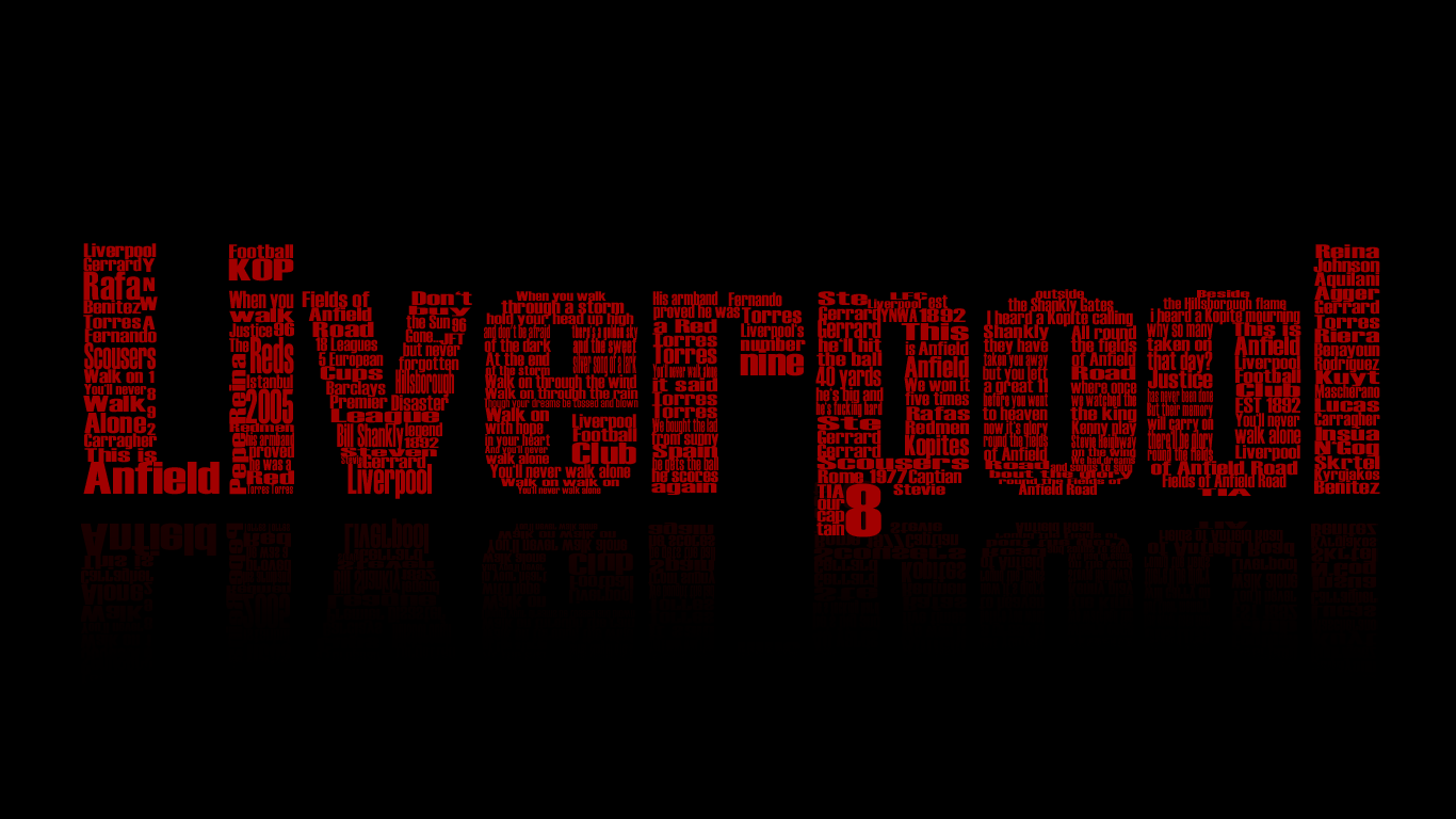 1366x768 liverpool wallpaper hd, text, red, font, black, darkness, graphics, graphic design, room, logo, brand