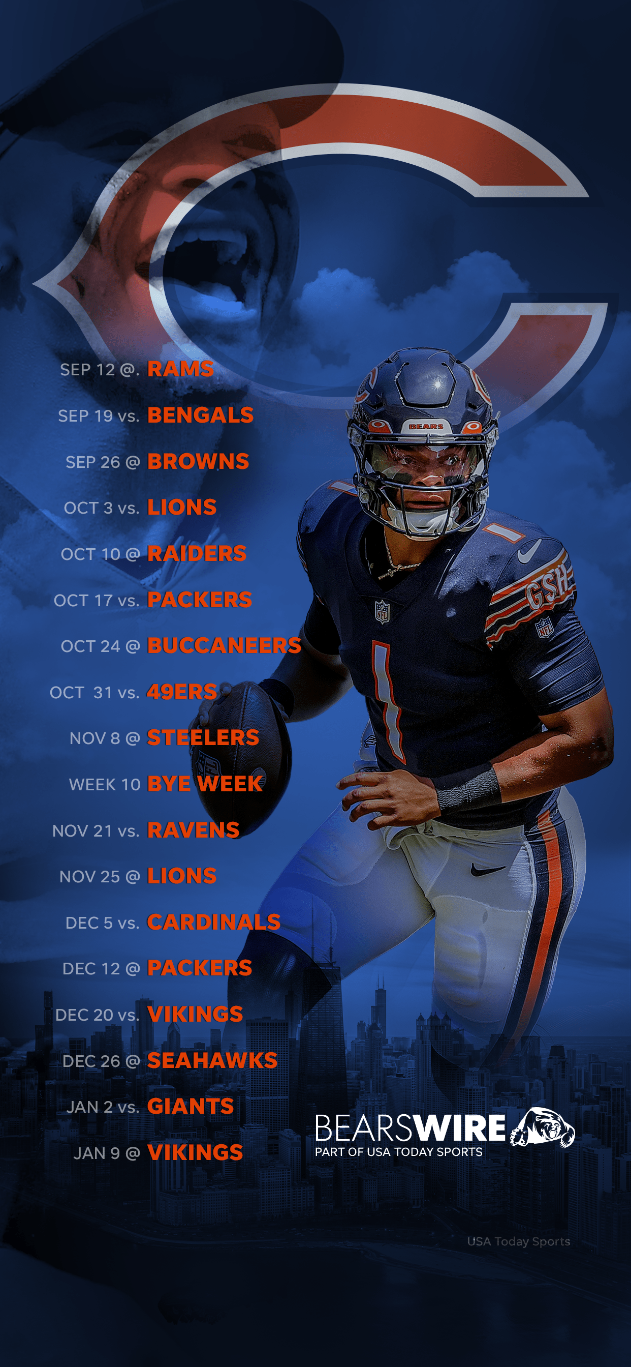 Get your downloadable 2023 Chicago Bears schedule wallpaper