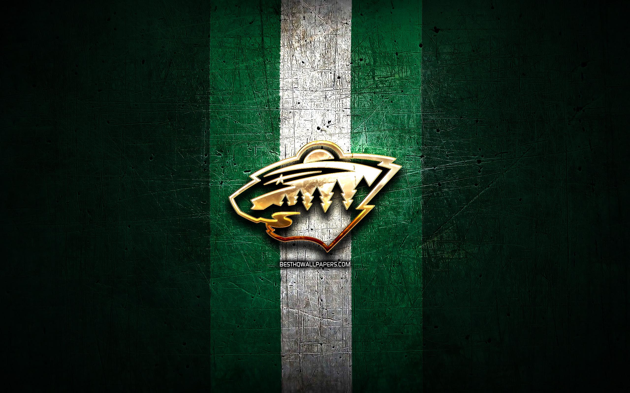 2560x1600 Download wallpaper Minnesota Wild, golden logo, NHL, green metal background, american hockey team, National Hockey League, Minnesota Wild logo, hockey, USA for desktop with resolution 2560x1600. High Quality HD picture wallpaper