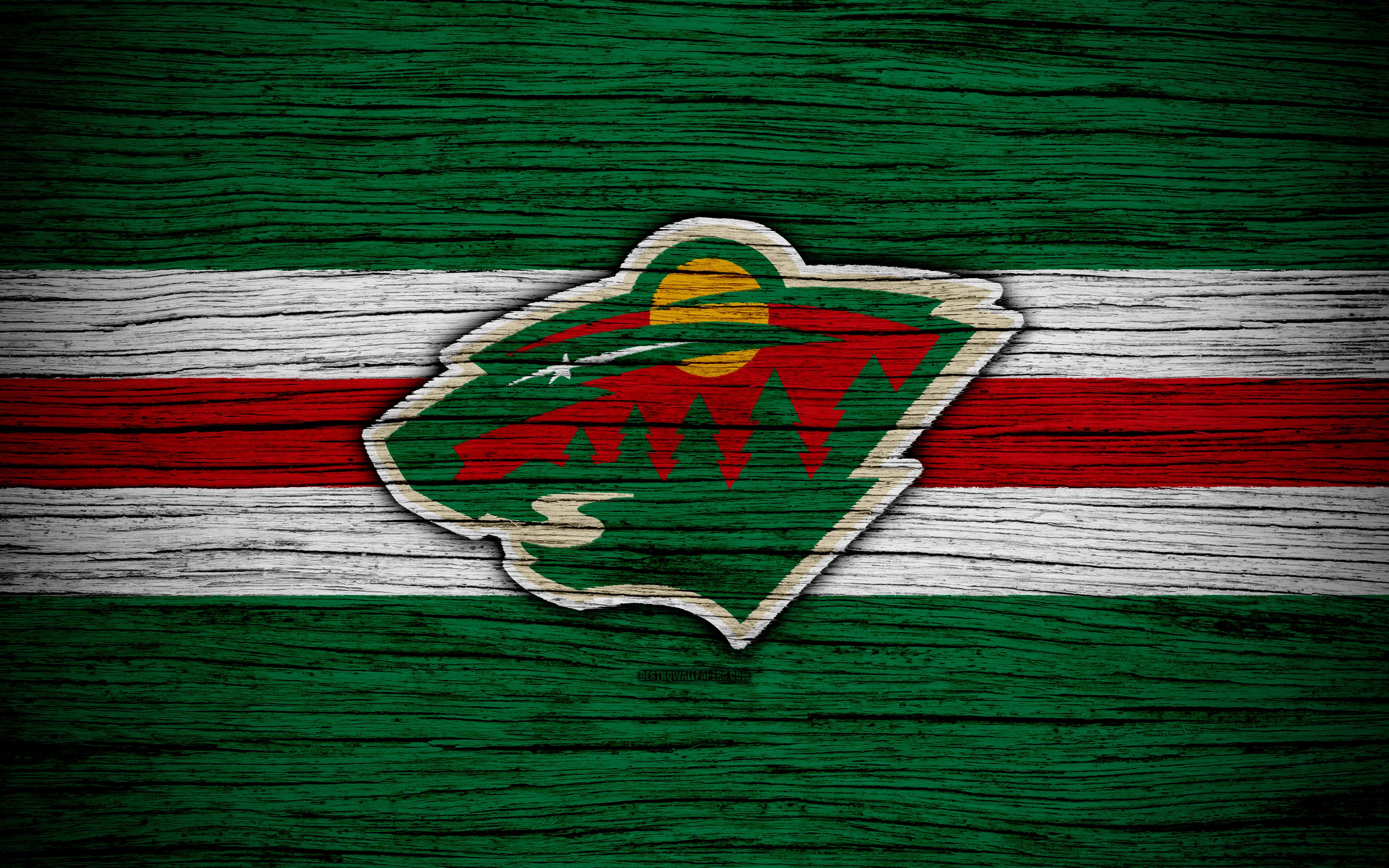 3840x2400 Download wallpaper Minnesota Wild, 4k, NHL, hockey club, Western Conference, USA, logo, wooden texture, hockey, Central Division for desktop with resolution 3840x2400. High Quality HD picture wallpaper