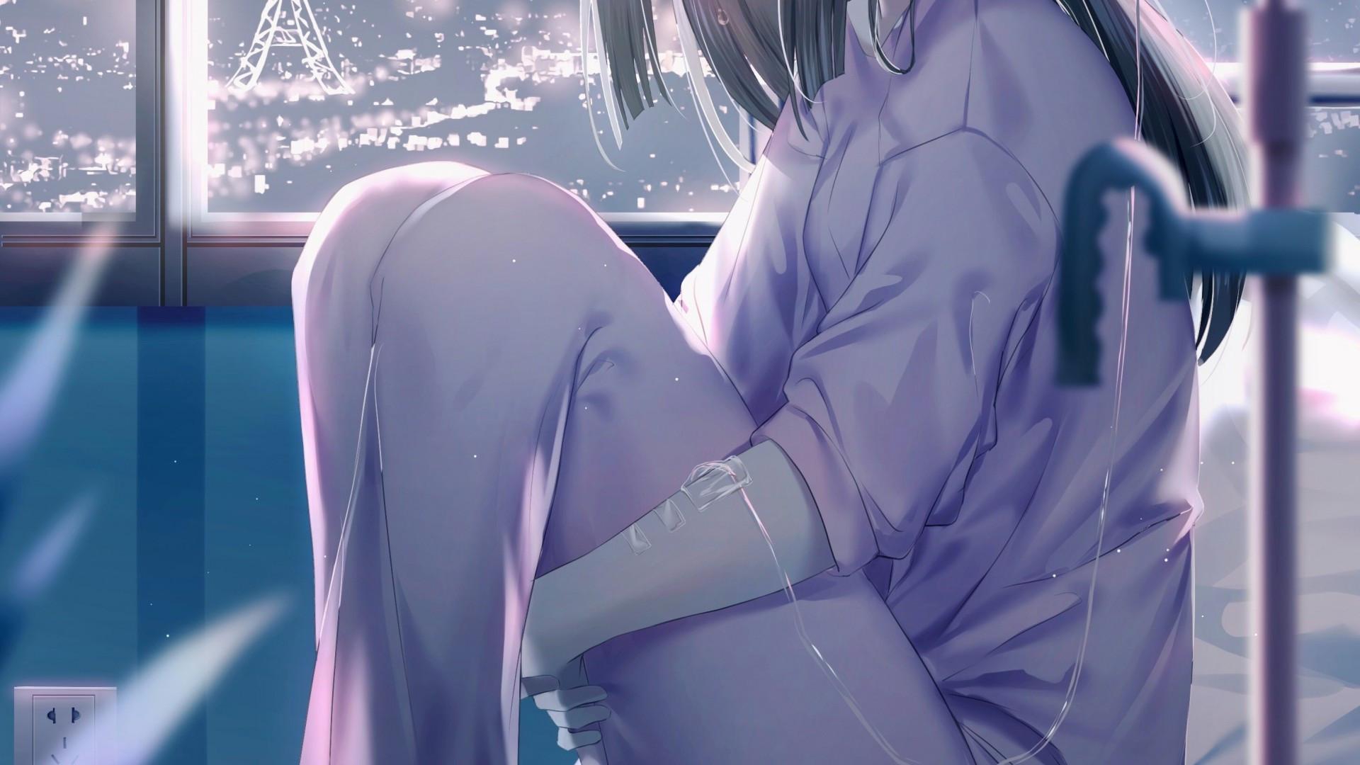 1920x1080 Download 1920x1080 Makinohara Shouko, Seishun Buta Yarou, Sadness, Crying, Moon, Room Wallpaper for Widescreen