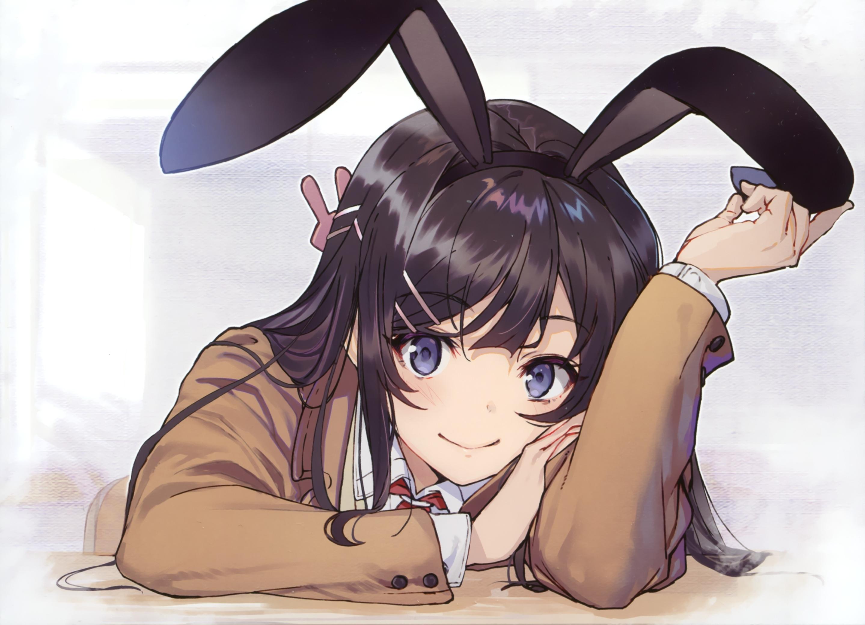 2878x2080 Wallpaper Sakurajima Mai, School Uniform, Seishun Buta Yarou, Black Hair, Rabbit Ears:2878x2080