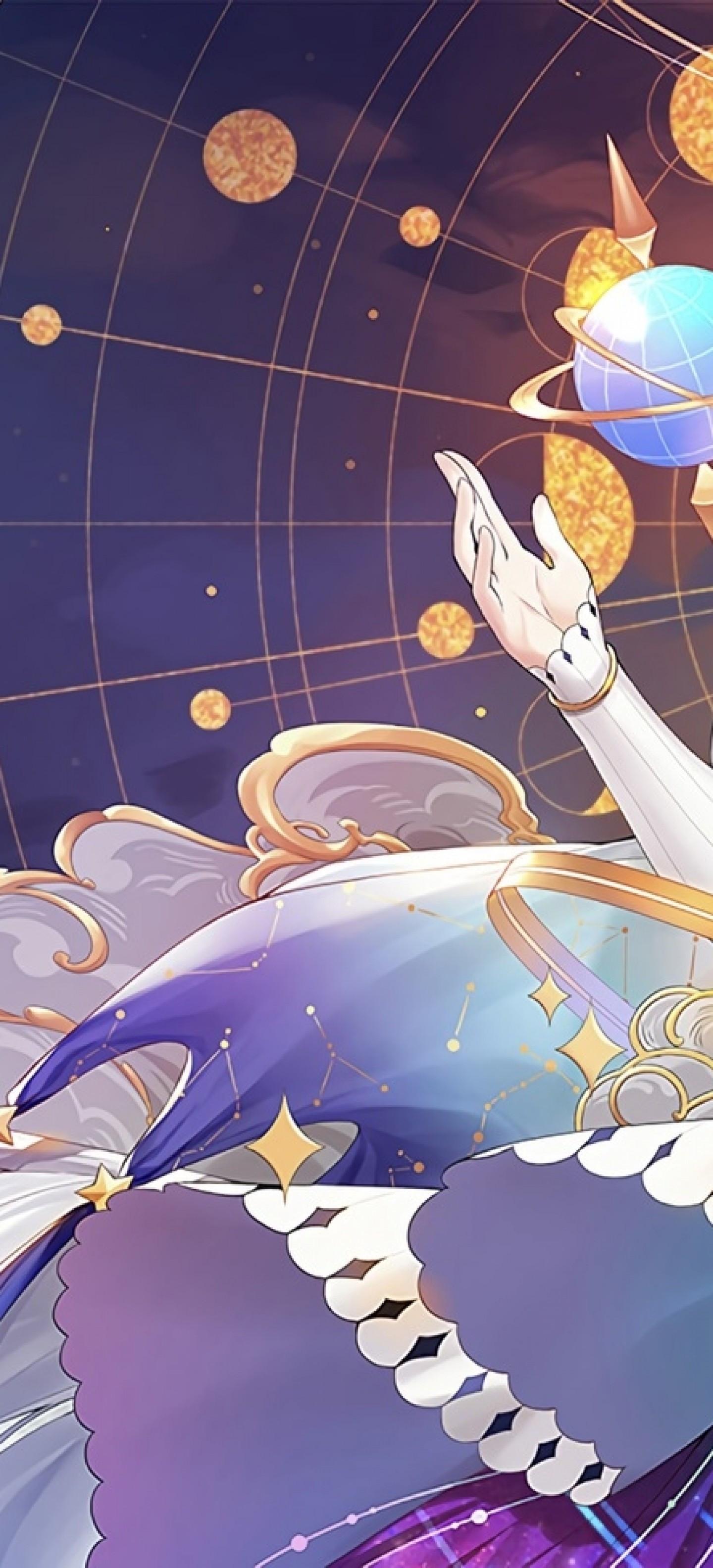 1440x3168 Download 1440x3168 Pretty Anime Girl, Stars, Crescent, Galaxy, Moon Wallpaper for OnePlus 8 Pro, Oppo Find X2
