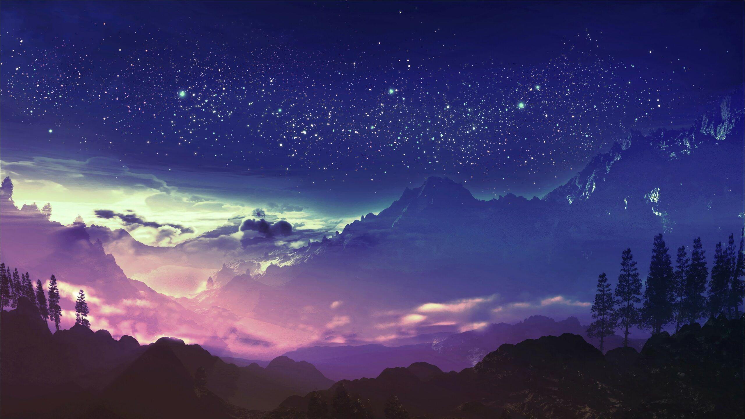2560x1441 Mountain Galaxy HD wallpaper