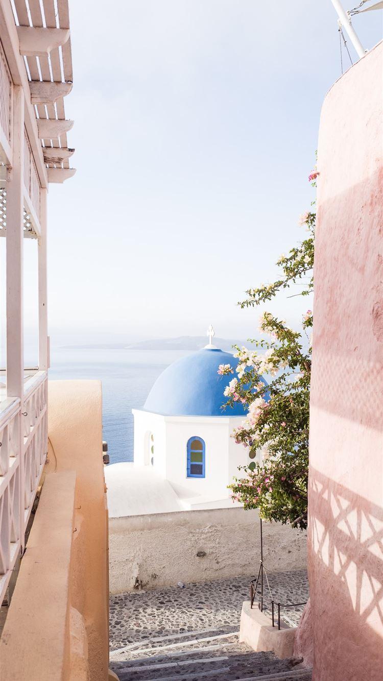 750x1334 santorini streets 4k and background iPhone 8 Wallpaper Free Download