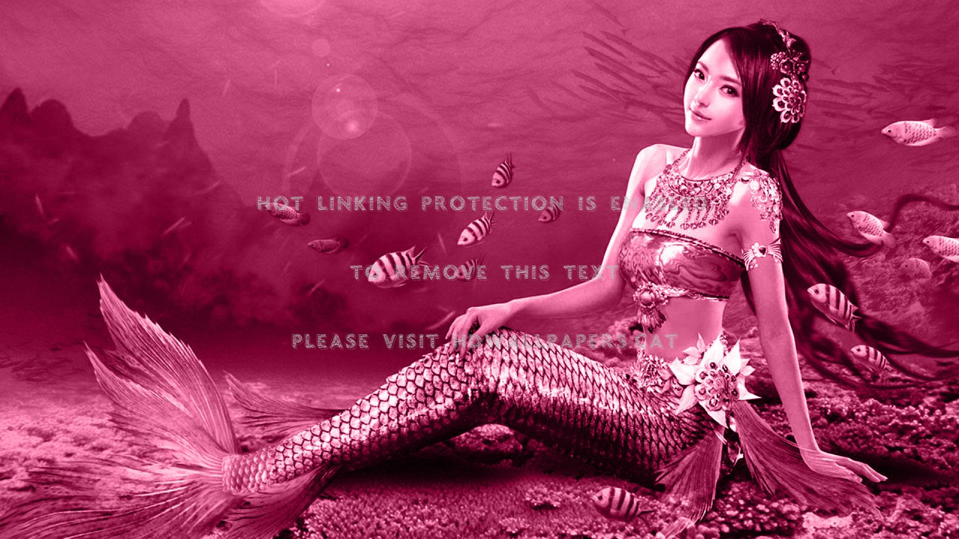 1920x1080 pink mermaid digital girl art nice woman