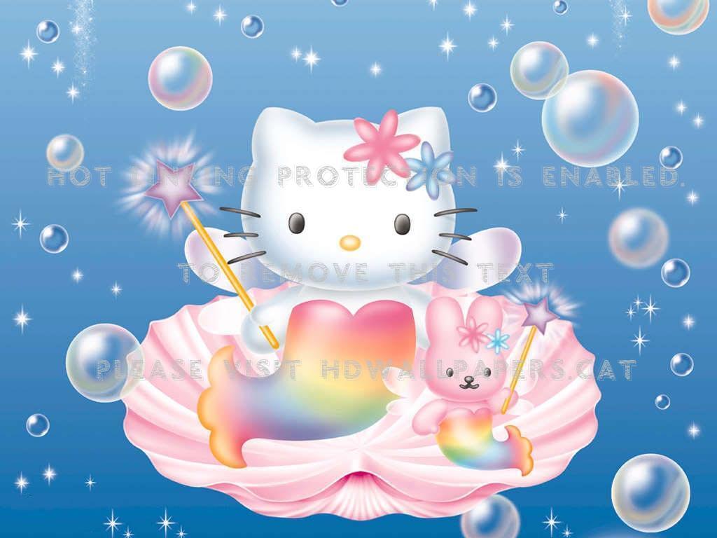 1024x768 hello kitty bunny bubbles mermaid cute pink