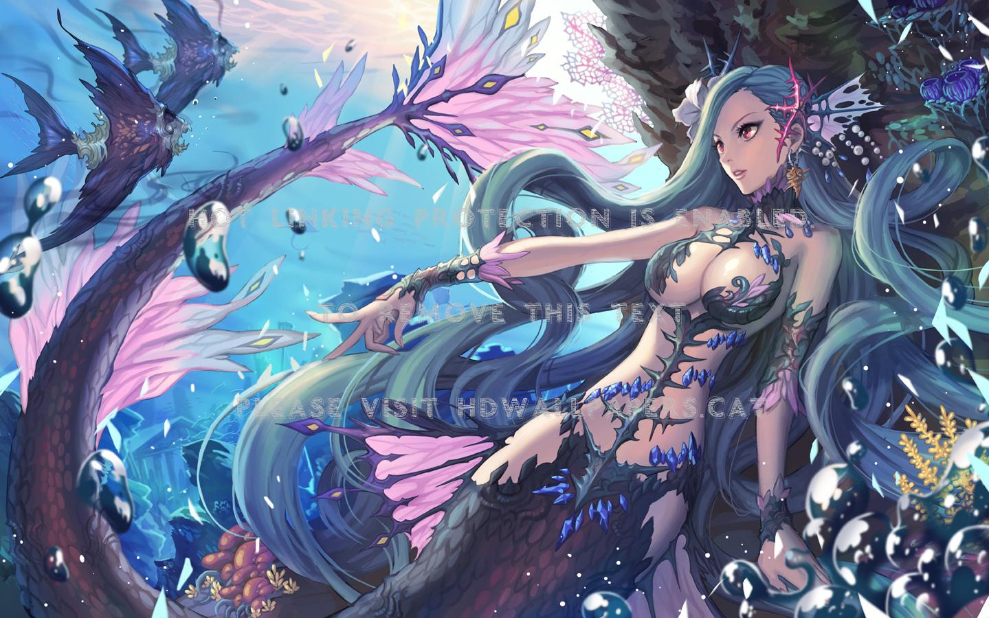 1439x900 dark mermaid cute fishes pink water long