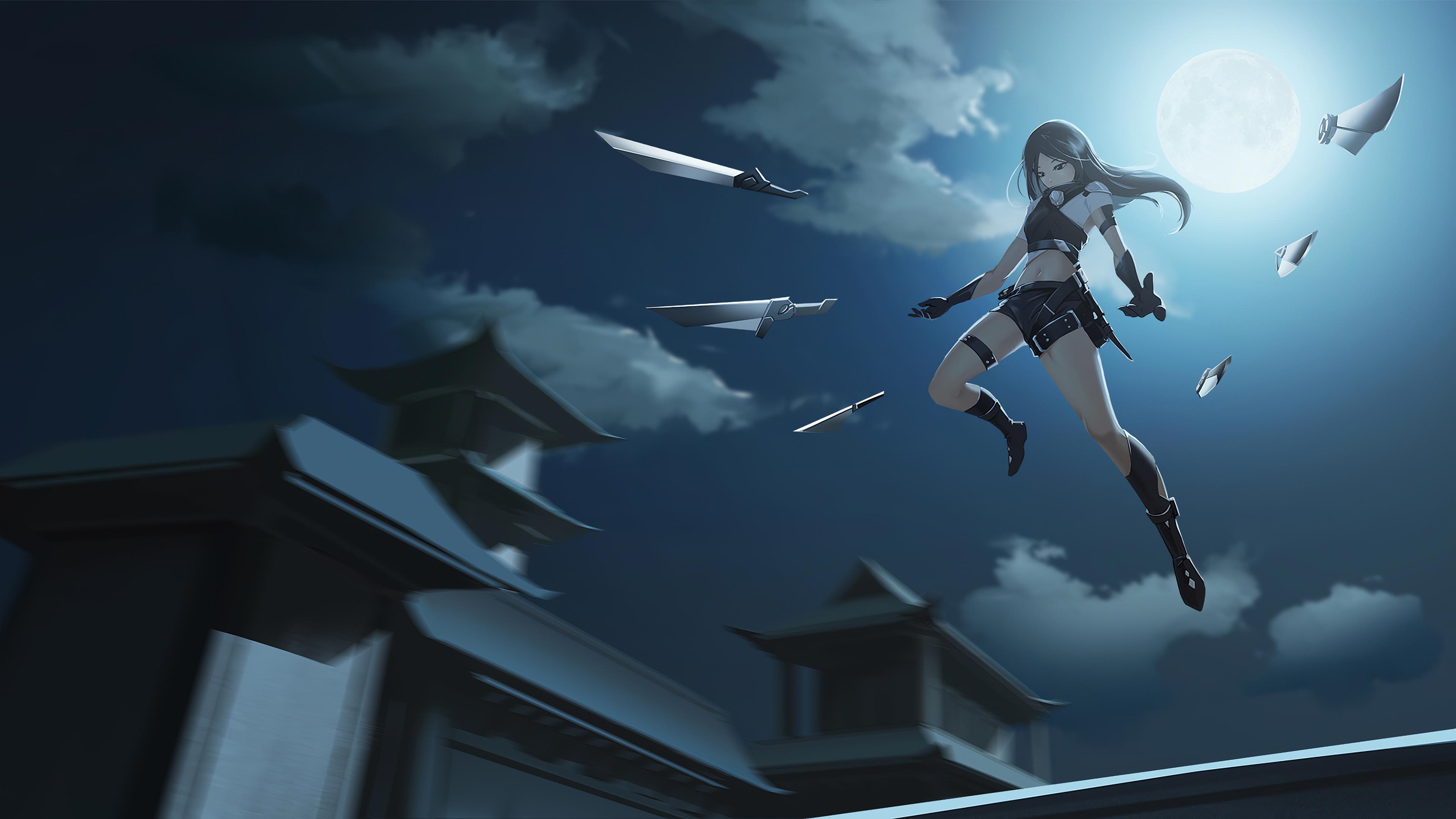 3840x2160 Anime Girl Attack Swords Small Weapons 4k, HD Anime, 4k Wallpaper, Image, Background, Photo and Picture