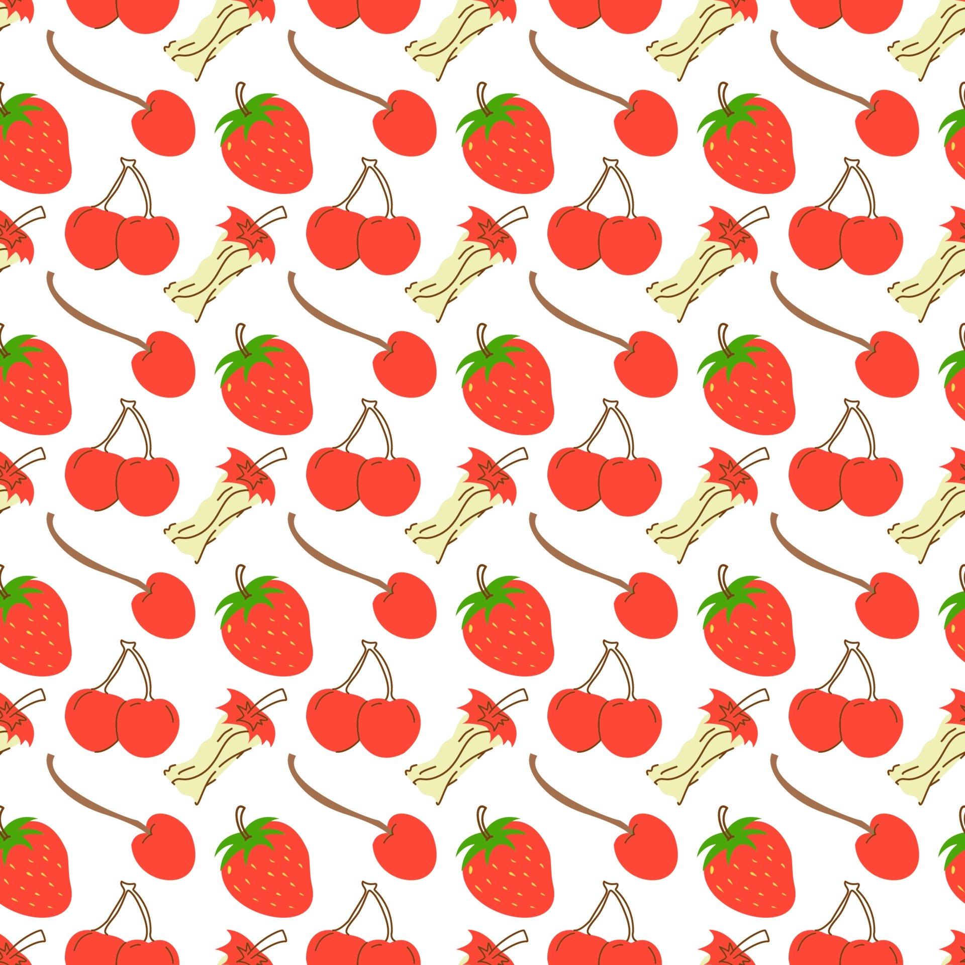 1920x1920 seamless pattern with fruit cherry, strawberry, apple. Hand drawn cherry isolated on white background. Doodle style. Seamless pattern. Design element for fabric, wallpaper or seamless wrap. Hand drawn style. 2059616 Vector Art