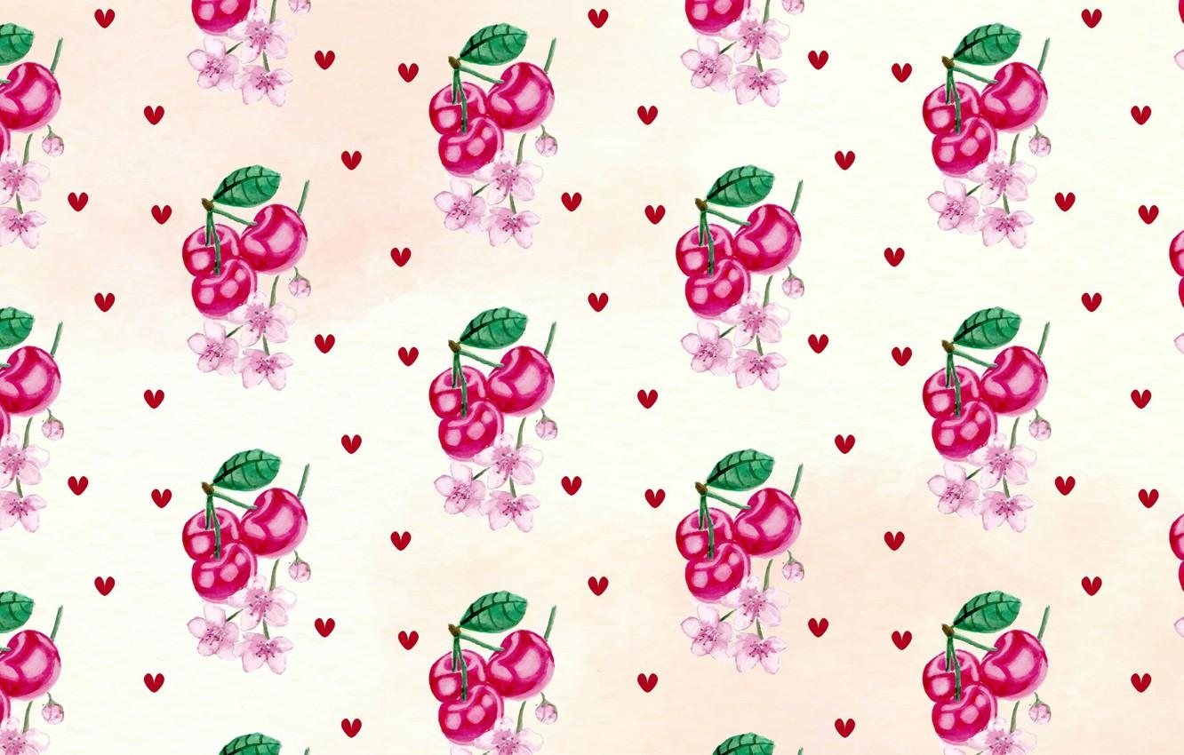 1332x850 Wallpaper flowers, cherry, background, texture, hearts, Cherry, pattern, hearts image for desktop, section текстуры