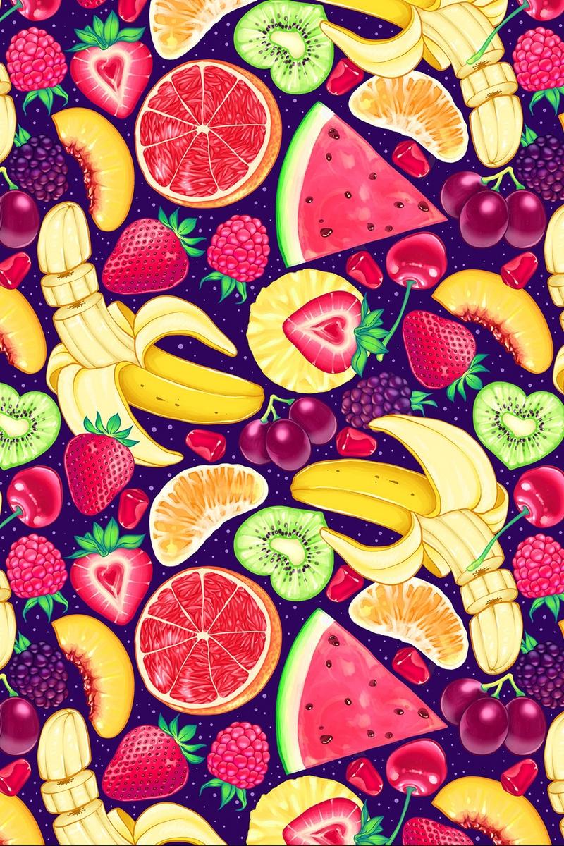 800x1200 Wallpaper Pattern, Bright, Delicious, Banana, Strawberry, Watermelon And Grapes