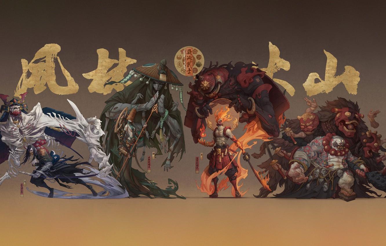 1332x850 Wallpaper Monsters, Japan, Monster, Armor, Style, Warrior, Japan, Spirit, Warriors, Ghost, Monster, Art, Art, Style, Warrior, Fiction image for desktop, section минимализм