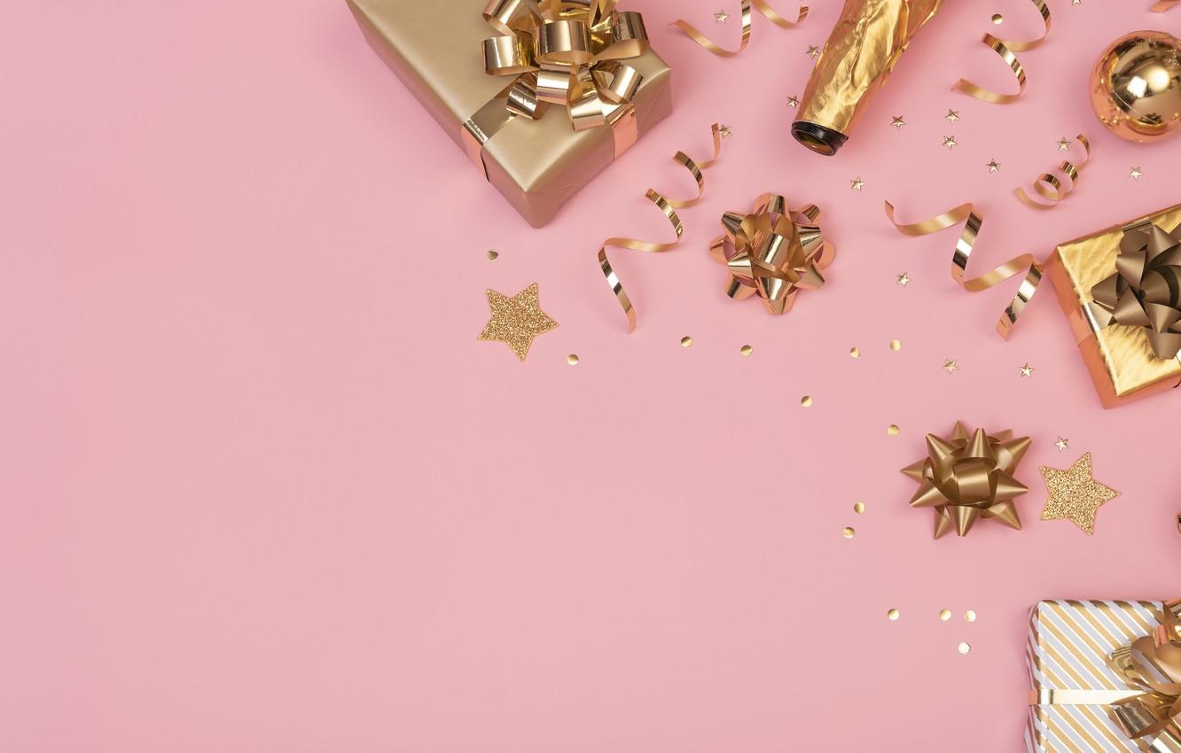 1332x850 Wallpaper background, gold, pink, new year, gifts, Confetti image for desktop, section новый год