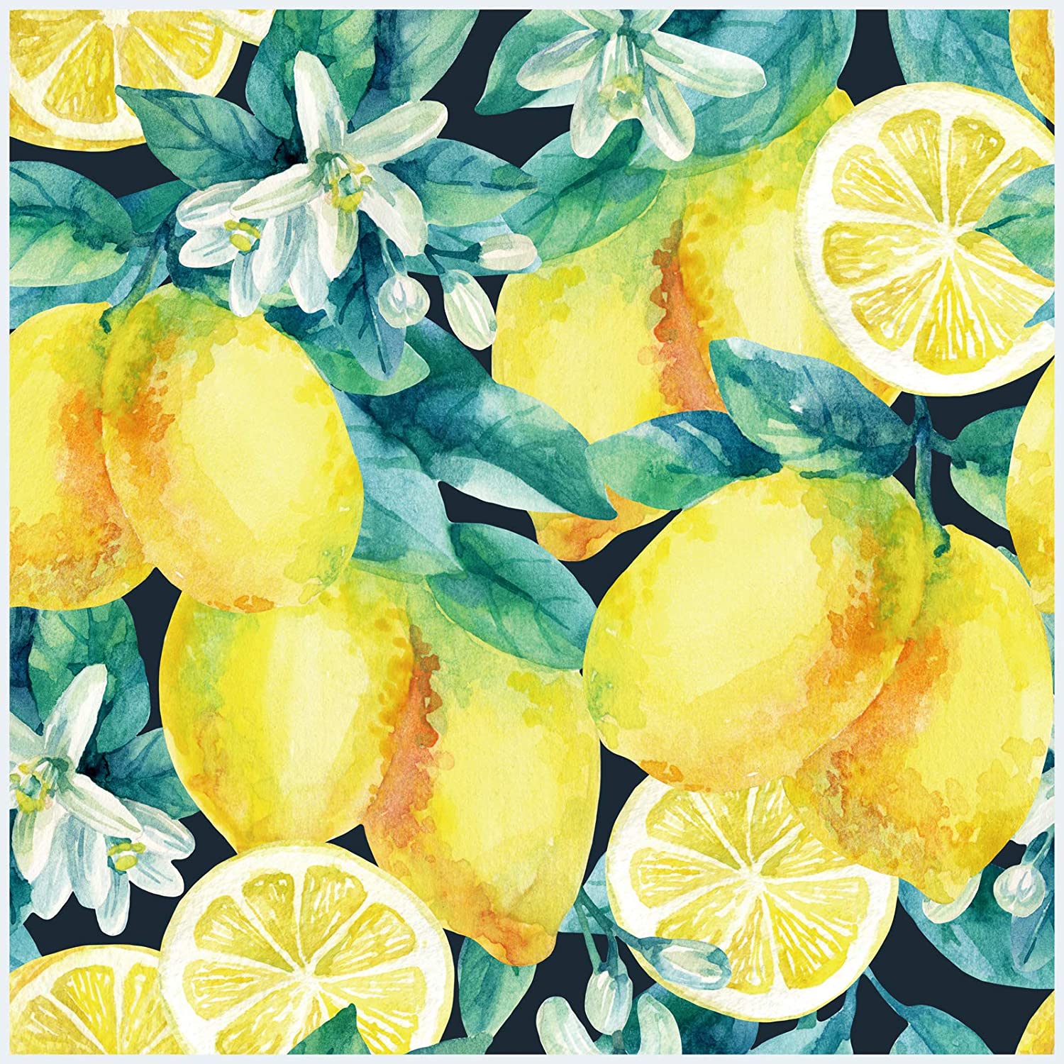 1500x1500 HaokHome 93036 Removable Peel And Stick Wallpaper Lemon Tree Yellow Blue Navy Wall Mural Home Decor 17.7in X 9.8ft
