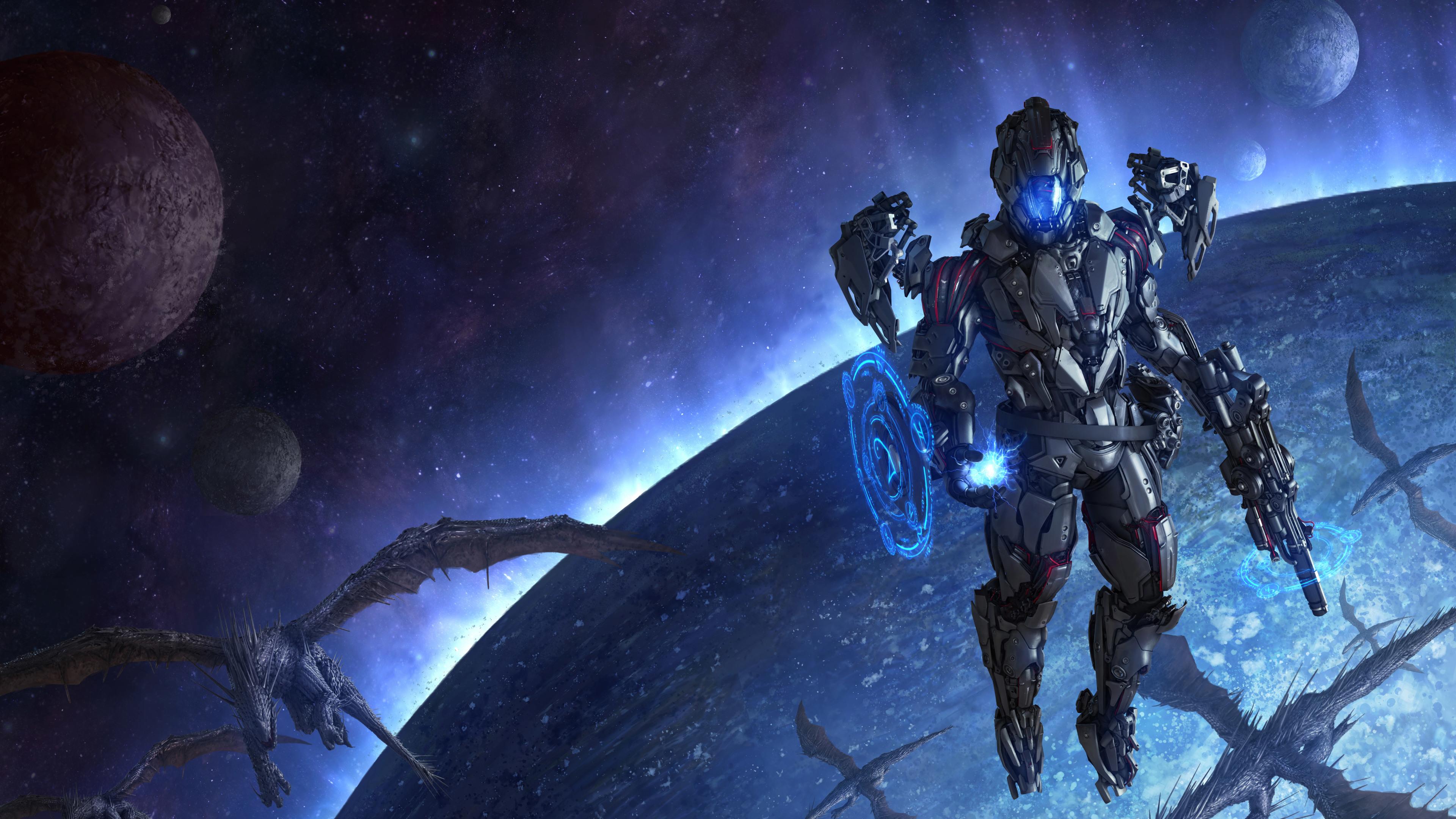 3840x2160 Wallpaper 4k Dragons Scifi Space Cyborg Space 4k Wallpaper