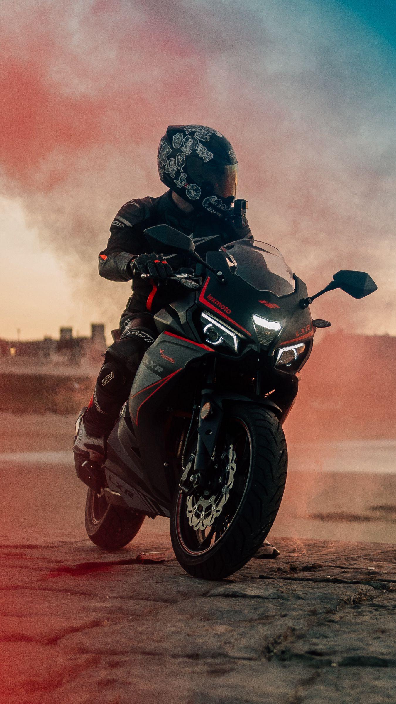 1350x2400 Download wallpaper 1350x2400 motorcycle, motorcyclist, bike, black, smoke iphone 8+/7+/6s+/for parallax HD background