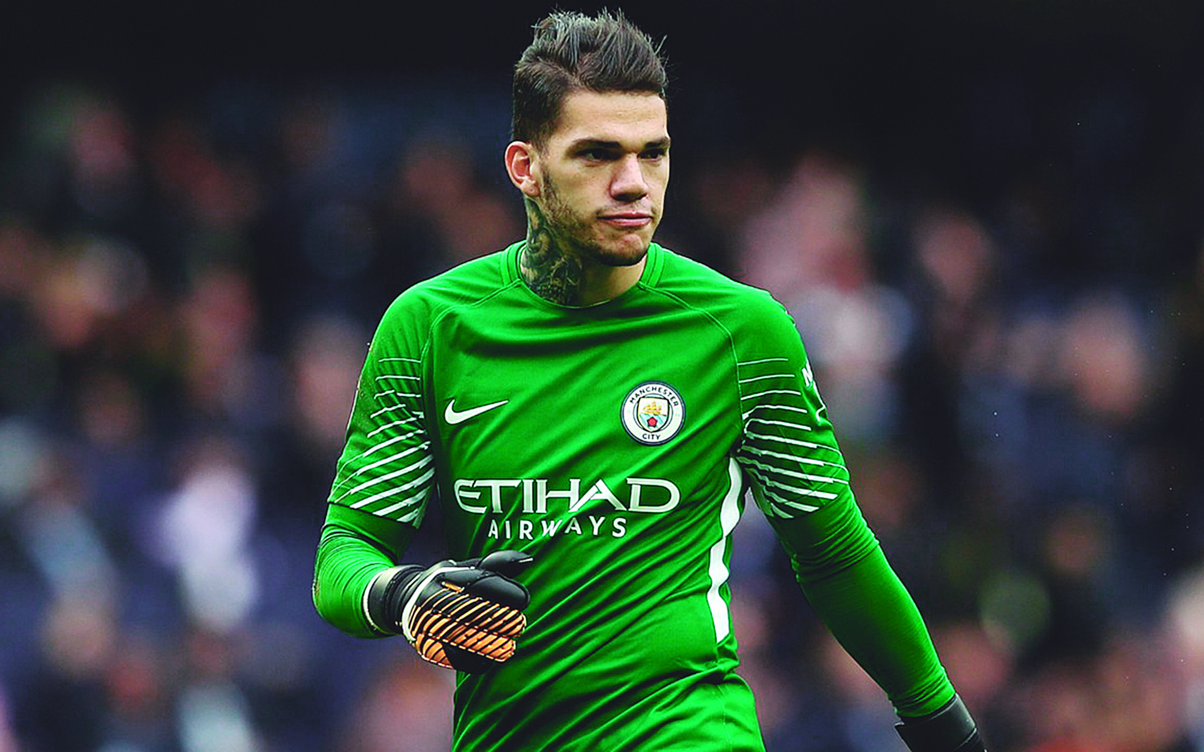 3840x2400 Download wallpaper Ederson Moraes, 4k, match, goalkeeper, Manchester City, soccer, Moraes, Premier League, Man City, footballers, english footballer, Manchester City FC for desktop with resolution 3840x2400. High Quality HD picture wallpaper