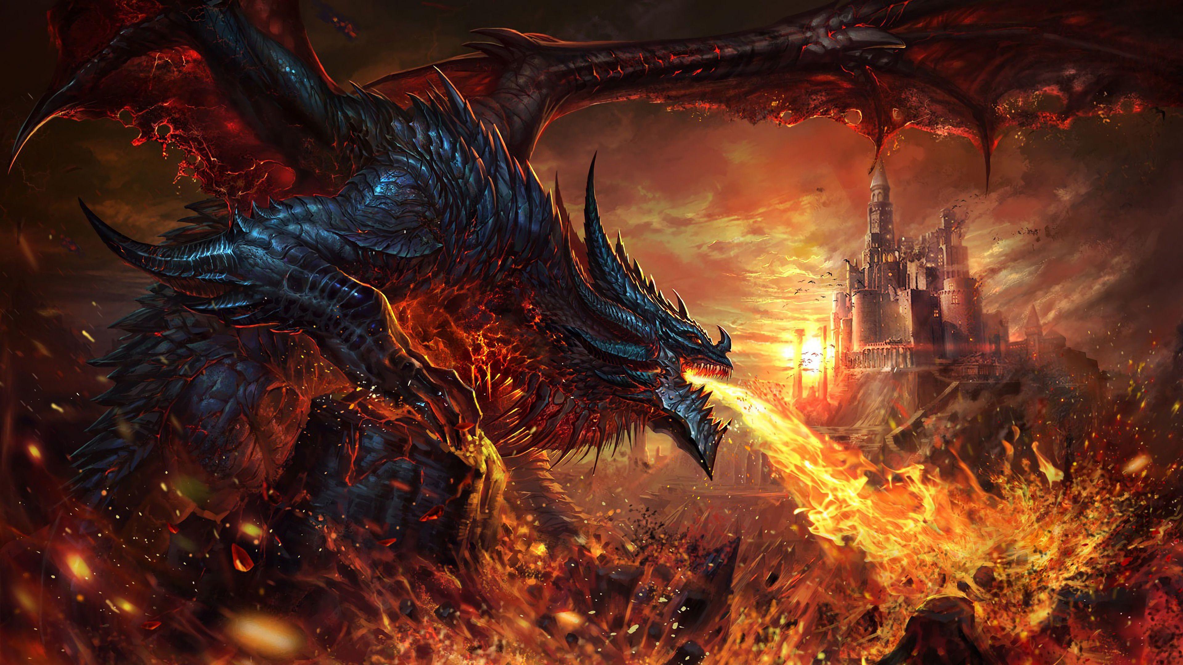 3840x2160 Fire Breathing Dragon Wallpaper