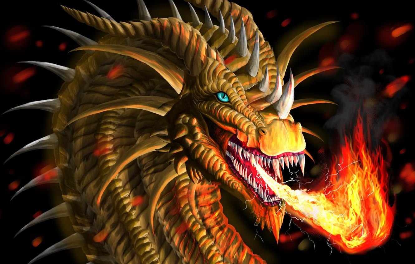 1332x850 Wallpaper Look, Fire, Art, Mouth, Fire Breathing Dragon Image For Desktop, Section фантастика
