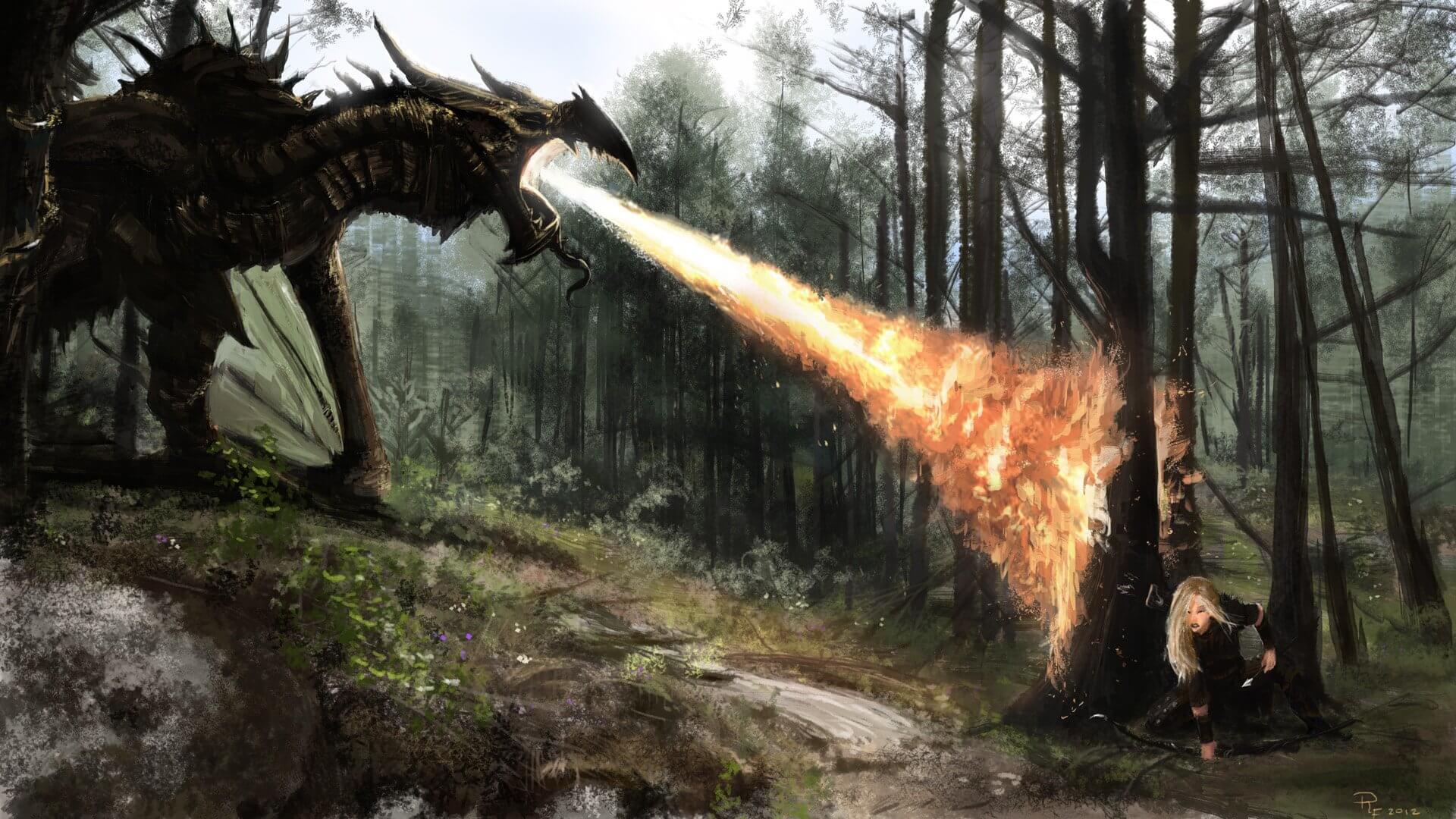 1920x1080 Skyrim Art: Firebreathing Dragon HD Wallpaper • GamePhD