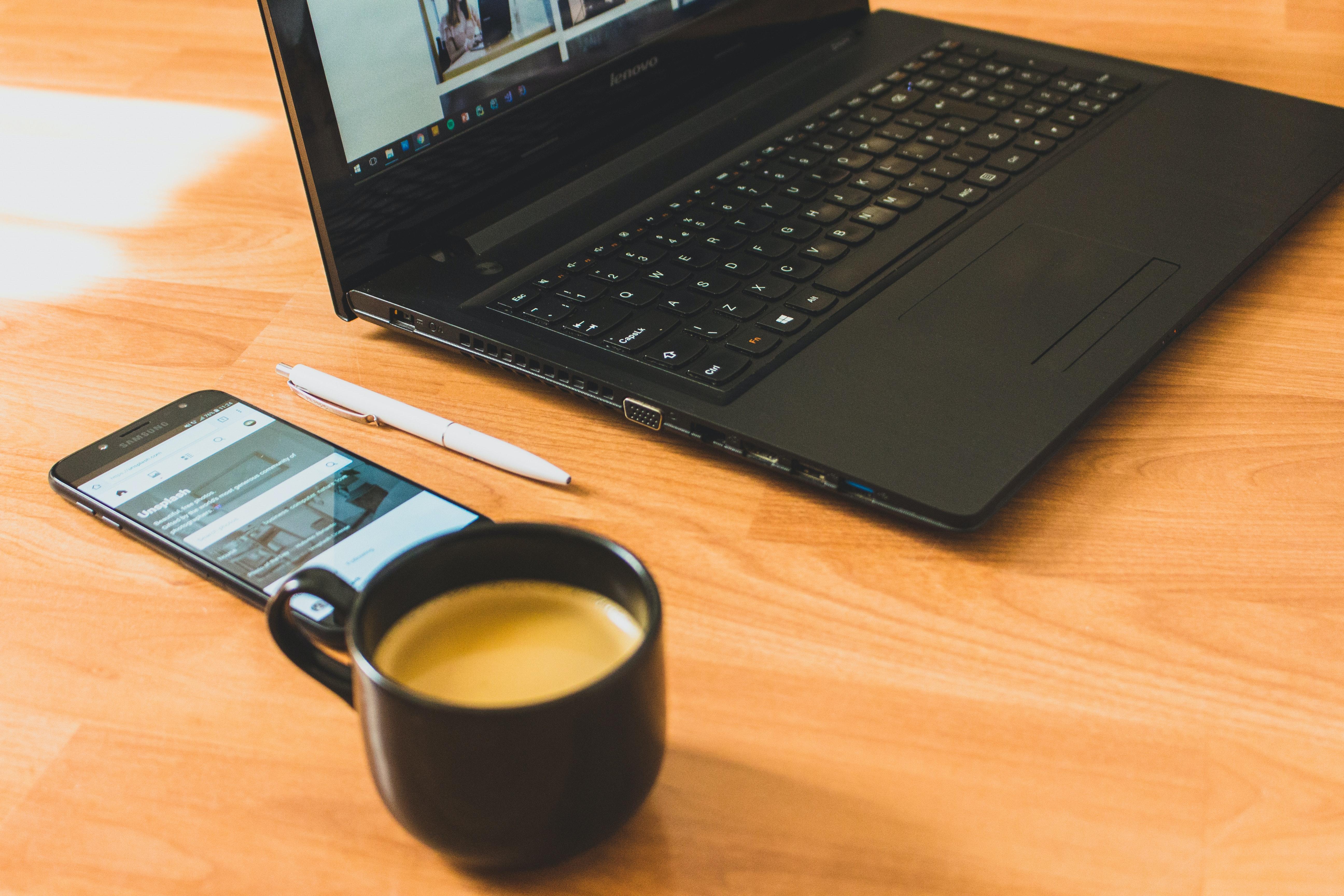 5184x3456 Black Laptop Computer and Black Ceramic Tea Cup · Free