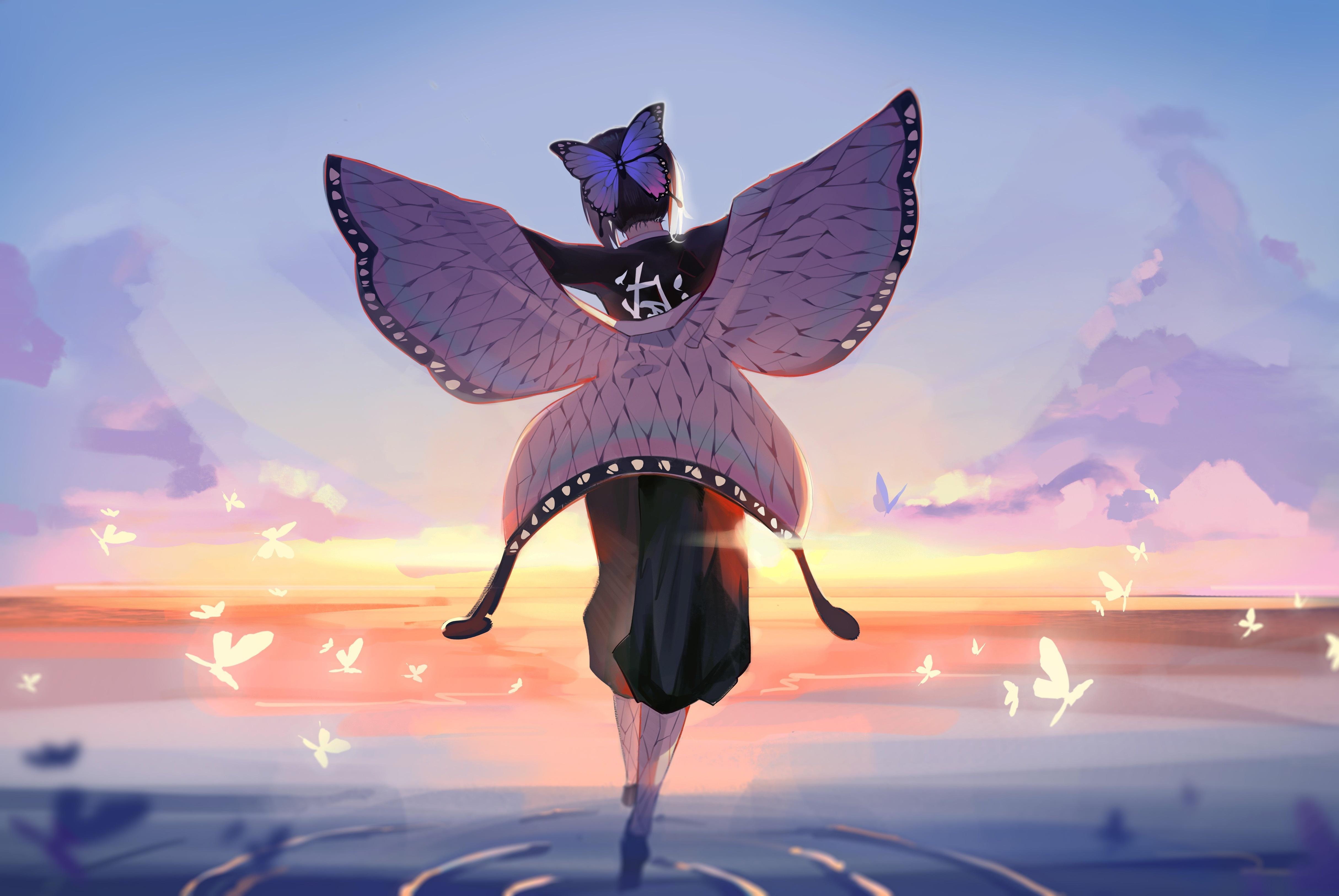 4857x3251 Wallpaper Shinobu Kocho, Butterfly, Demon Slayer, Kimetsu No Yaiba, Water, Clouds, Ripples:4857x3251