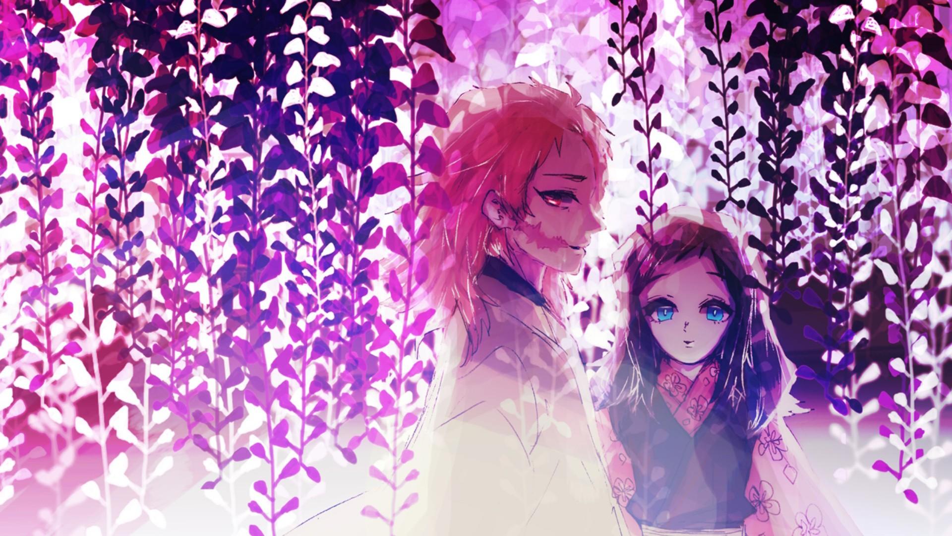 1920x1080 Demon Slayer Makomo Sabito With Background Of Purple Plants HD Anime Wallpaper