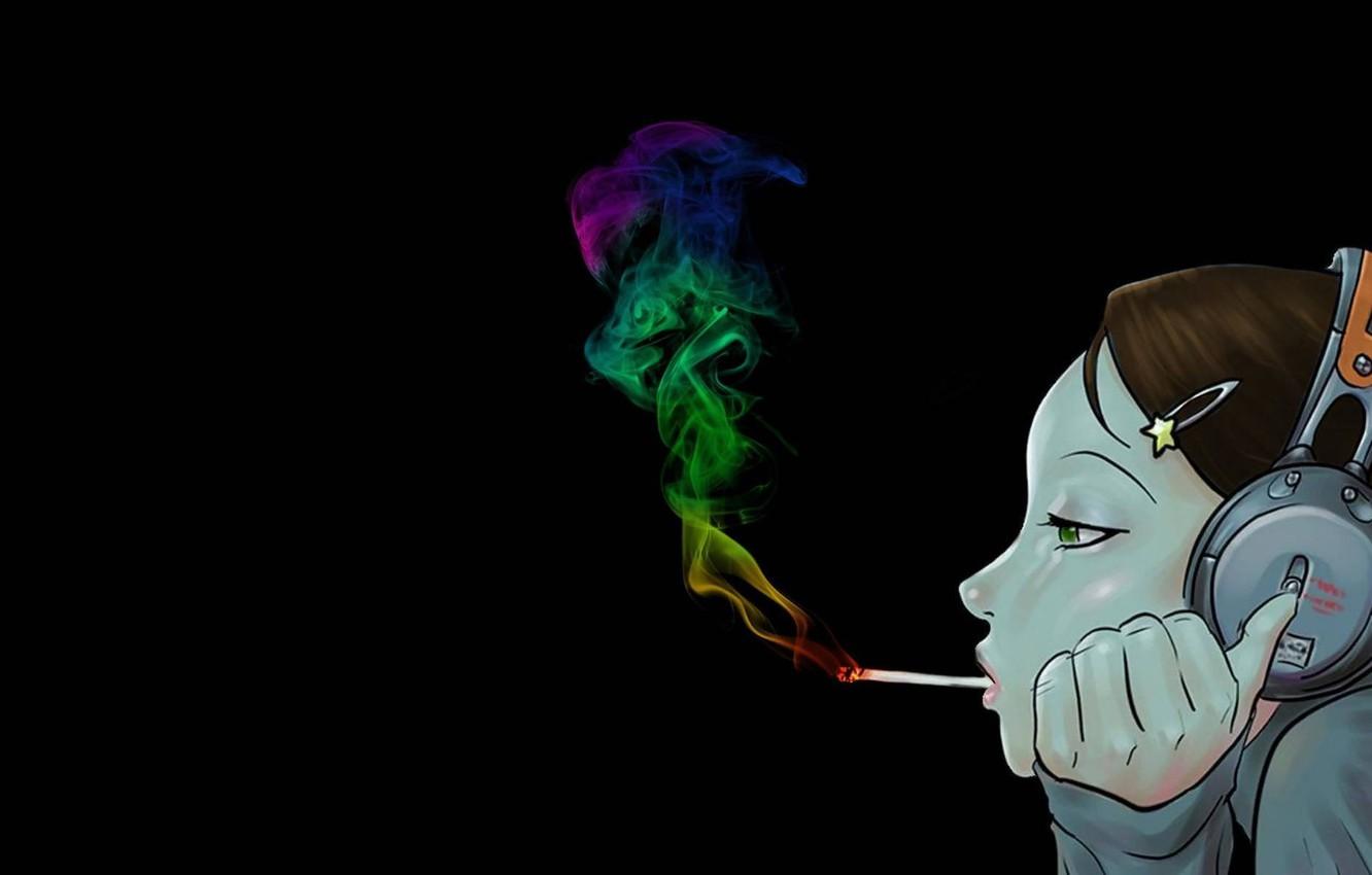 1332x850 Wallpaper music, girl, Art, smoking, headphones image for desktop, section настроения