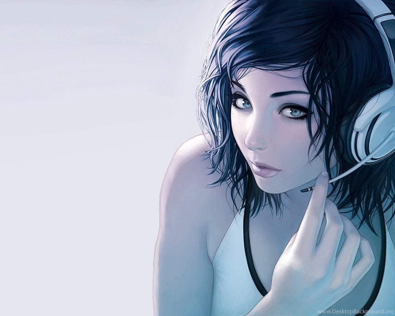 1280x1024 Girl With Headphones Wallpaper Desktop Background