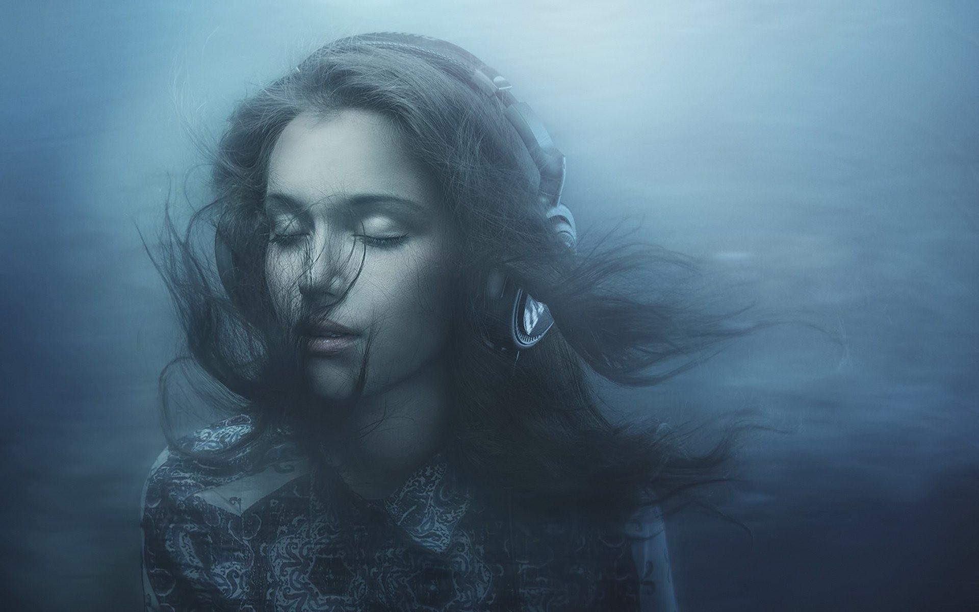 1920x1200 Abstract Girl With Headphones With Her Eyes Closed