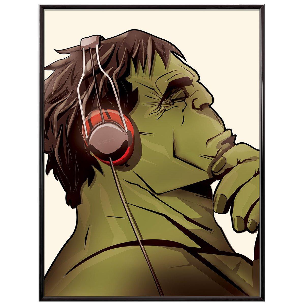 1200x1200 The Hulk with Headphones Music Poster