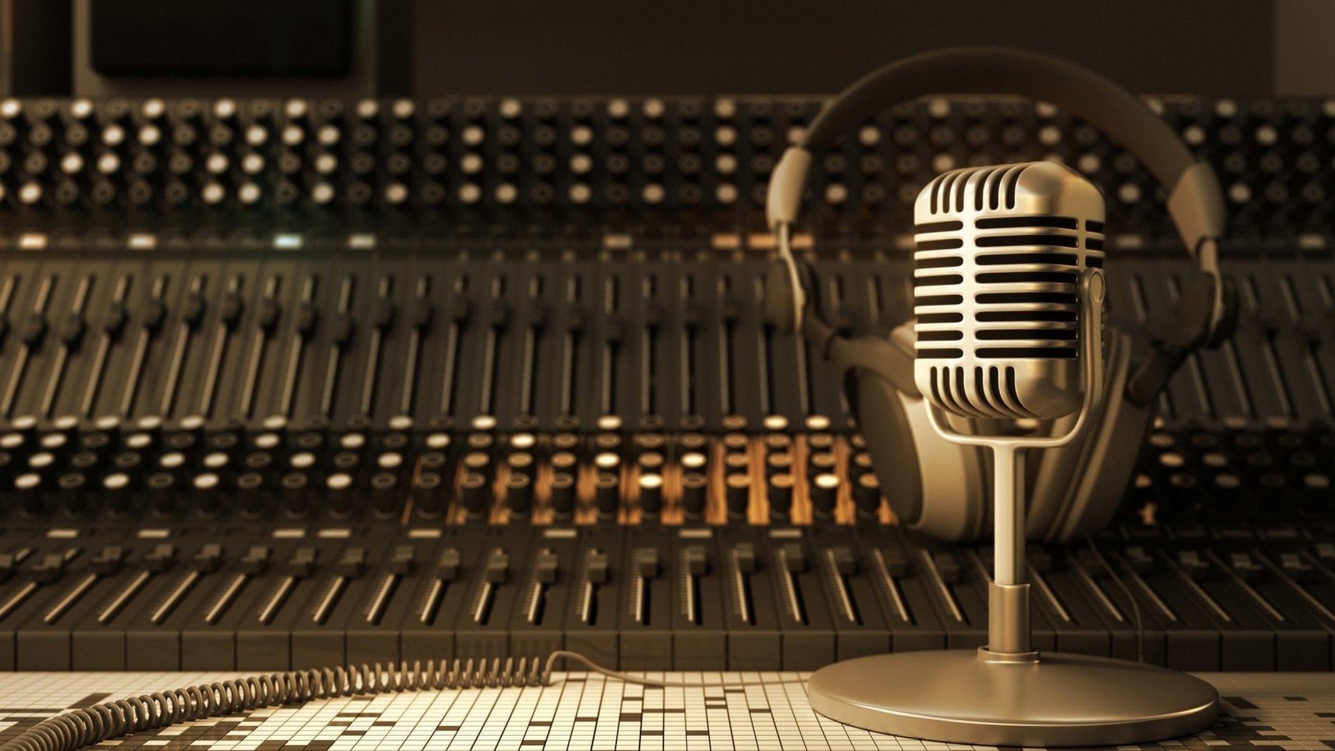 1920x1080 Wallpaper / retro, headphones, microphone, vintage