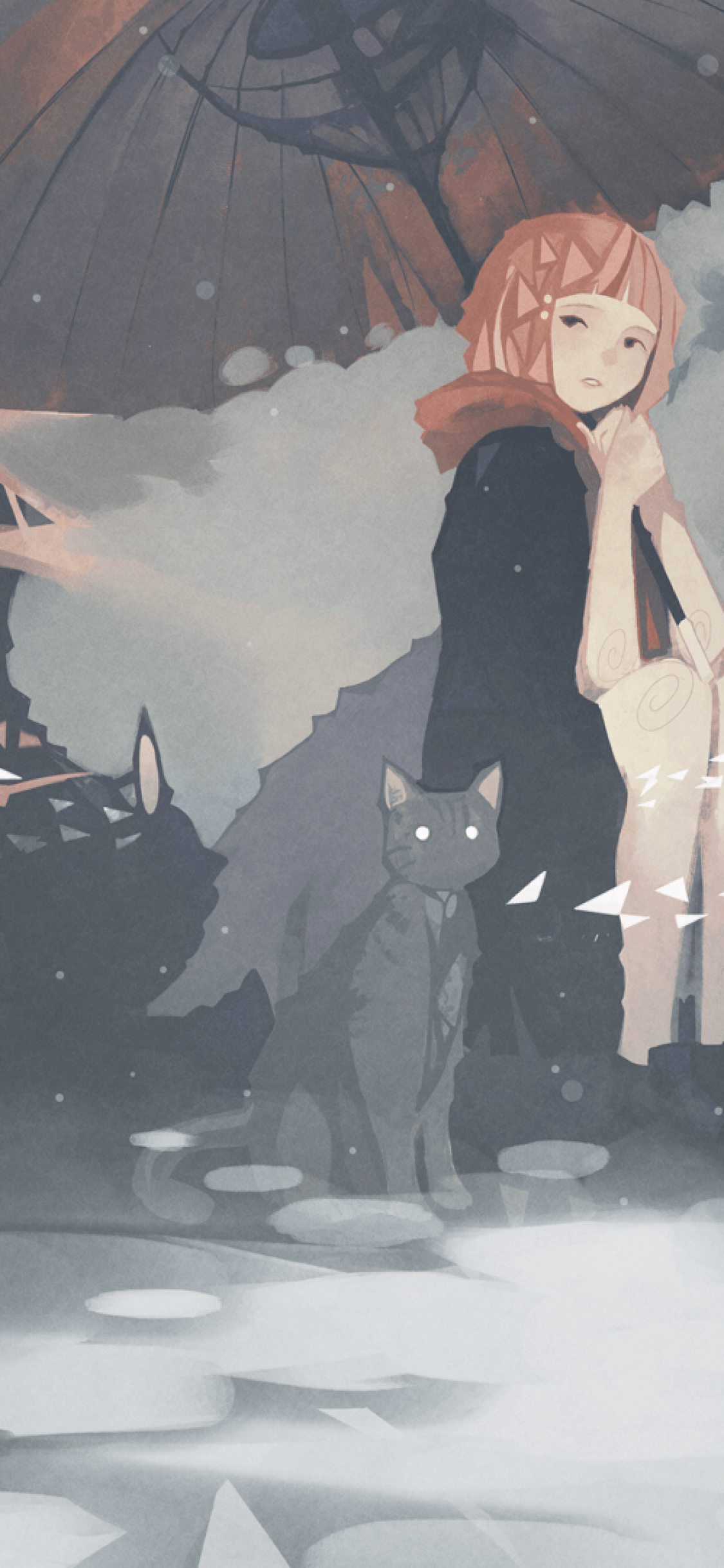 1125x2436 Anime Girl With Cat Wallpaper