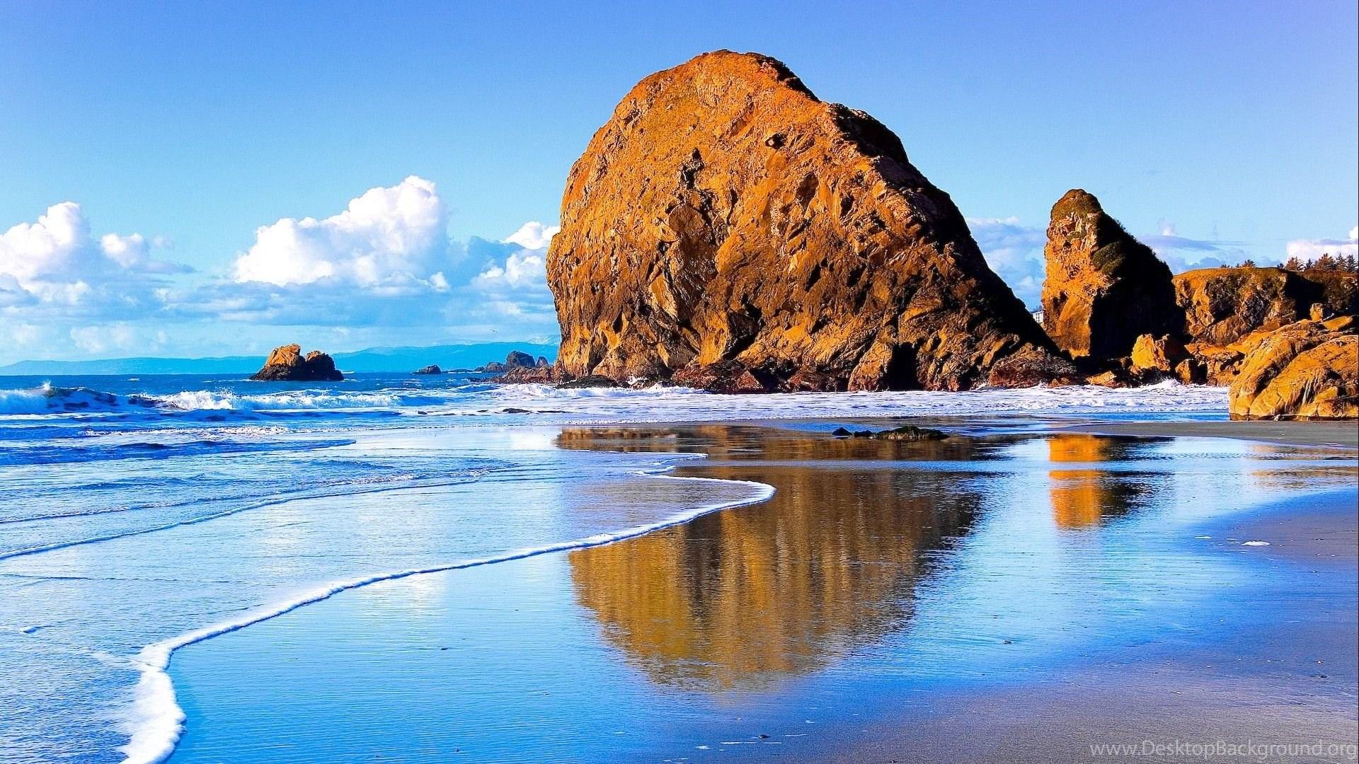 1920x1080 Download Beautiful Scenery Beach With Big Rock Wallpaper Free. Desktop Background