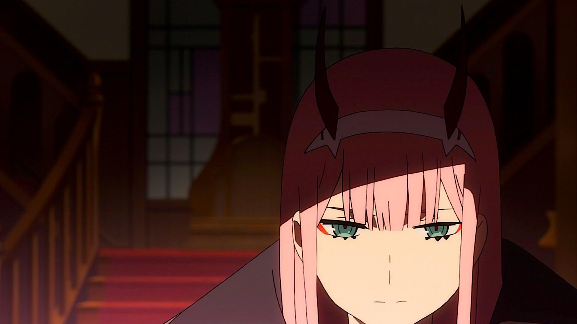 1920x1080 Darling In The FranXX Zero Two Hiro Zero Two On Black Night With Background Of Steps And Window HD Anime Wallpaper