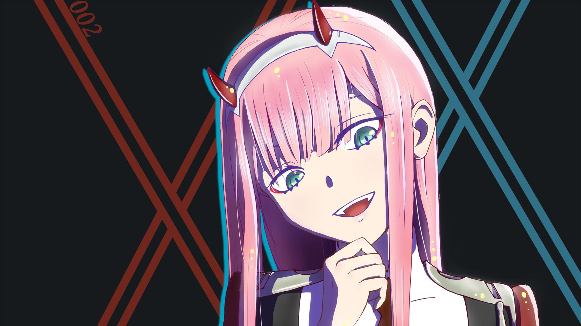 1920x1080 darling in the franxx zero two with background of black and blue and red lines HD anime Wallpaper