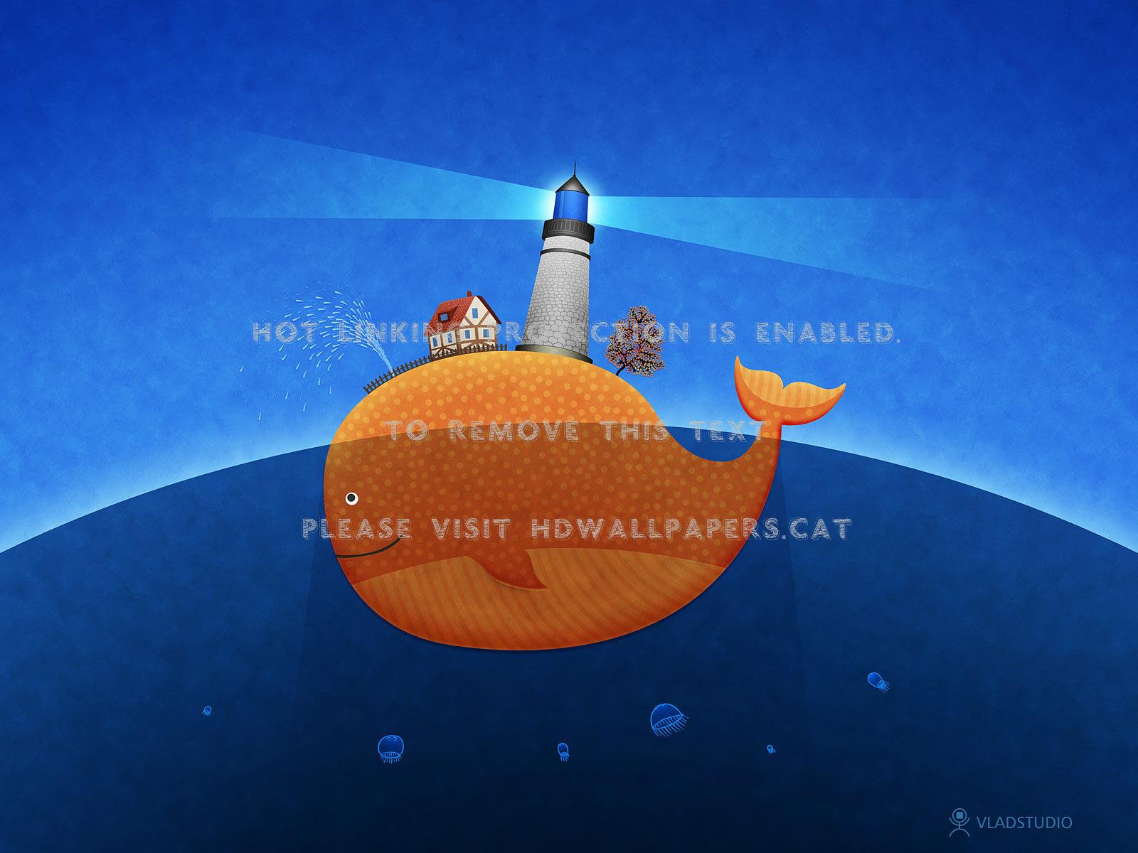 1600x1200 whale animated light house HD ocean cartoon