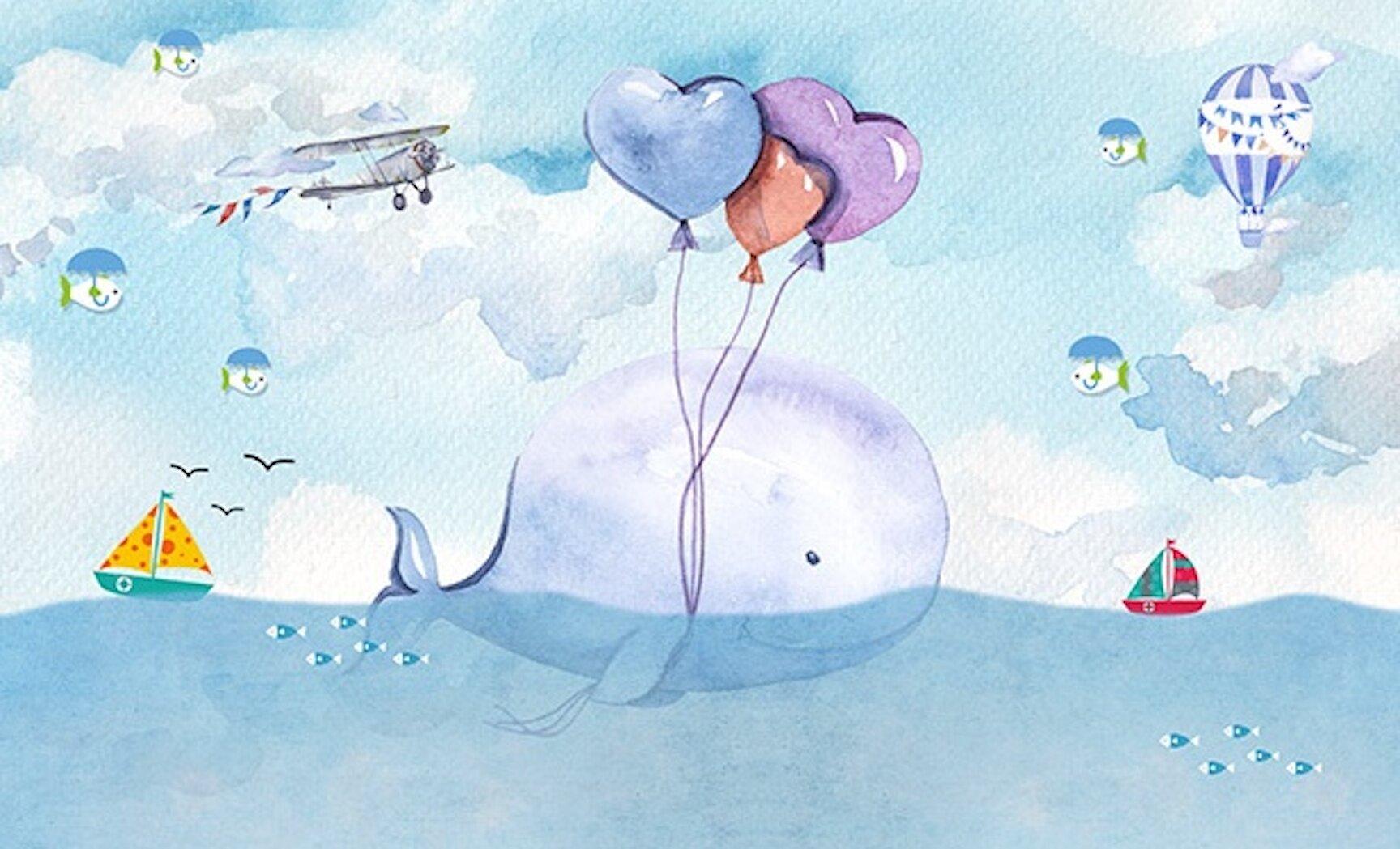 1728x1049 Isabelle & Max™ Recdo Cartoon Whale and Sea Landscape Wall Mural