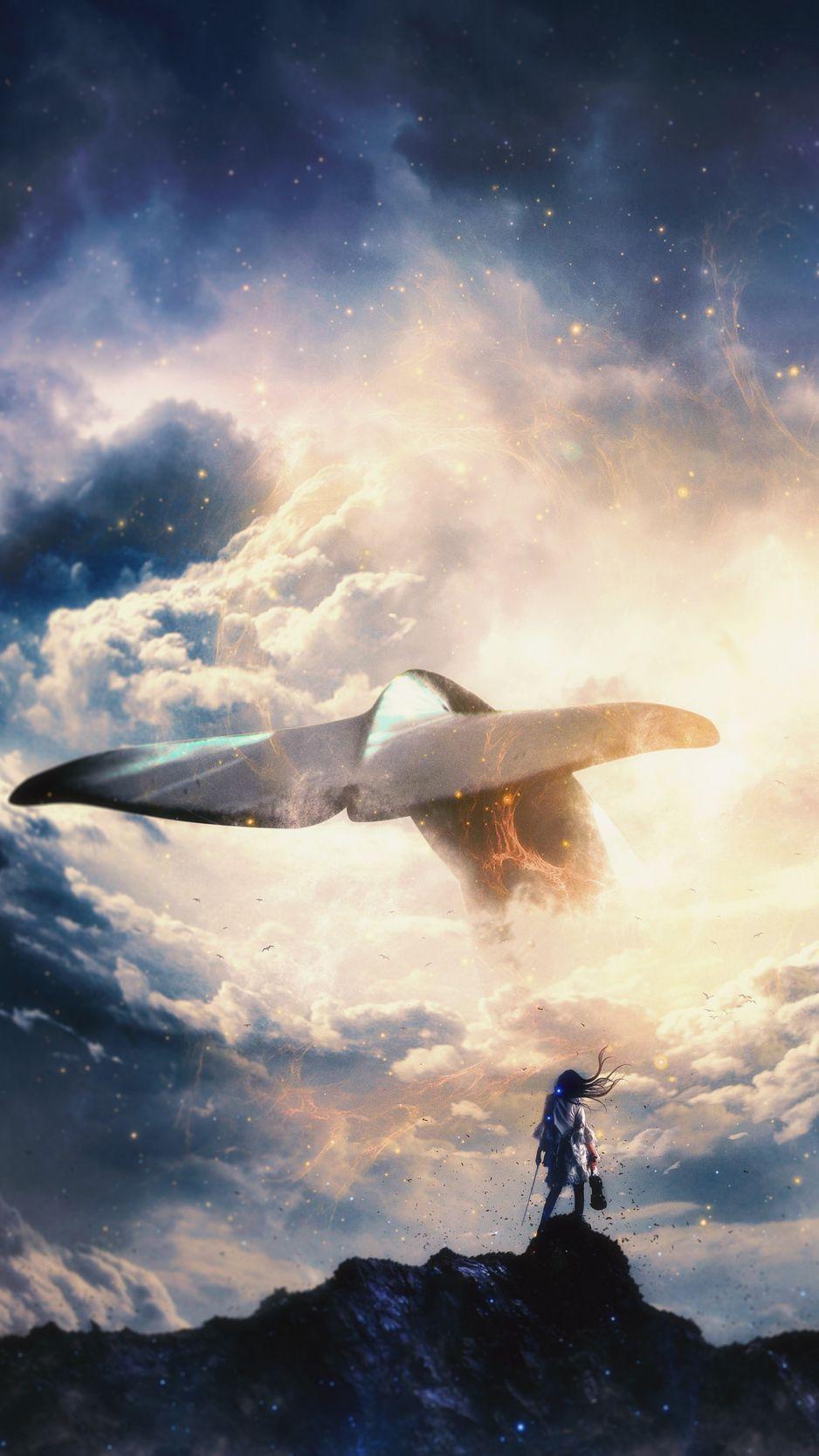 938x1668 Sky Whales Wallpaper