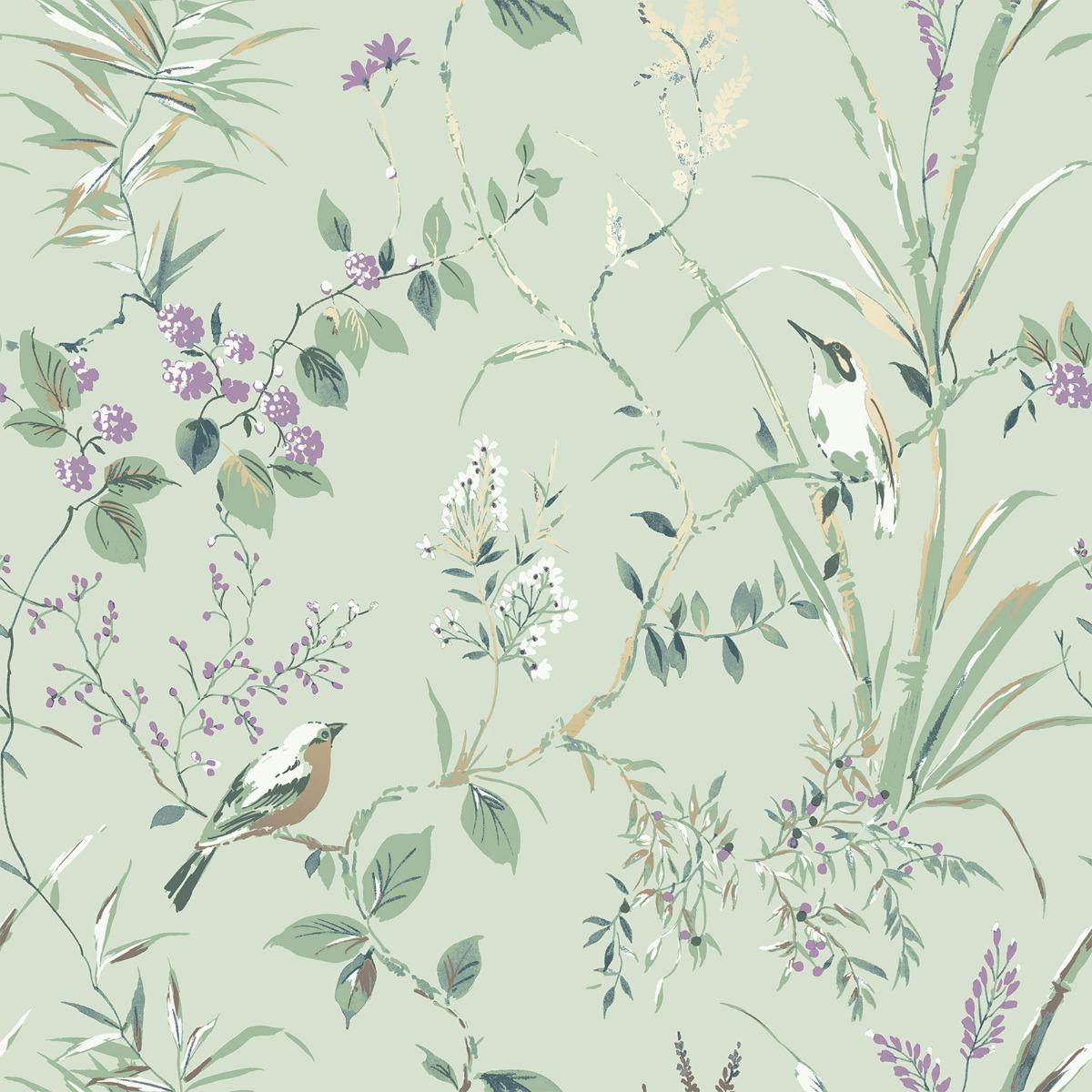 1200x1200 Mariko Bird Floral Wallpaper Green Crown M1552