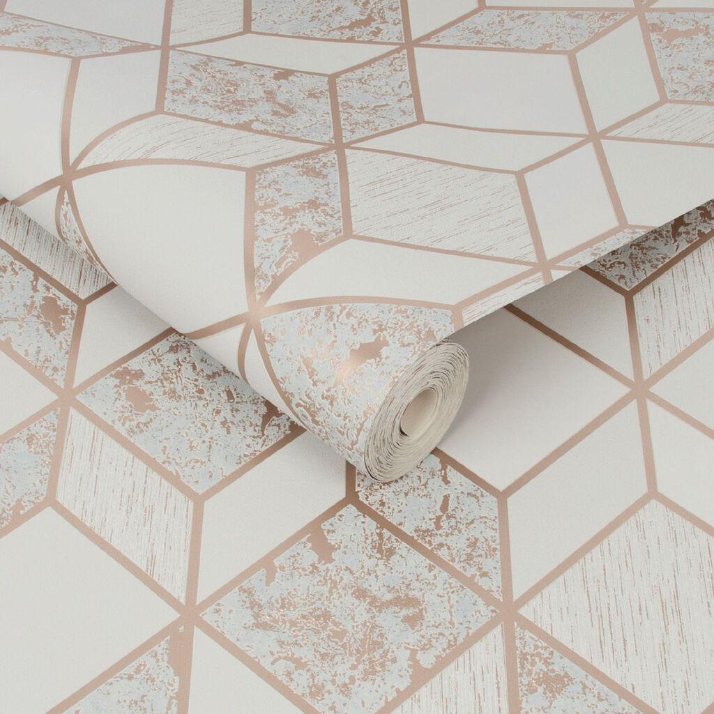1024x1024 Vittorio Gray & Rose Gold Geometric Wallpaper